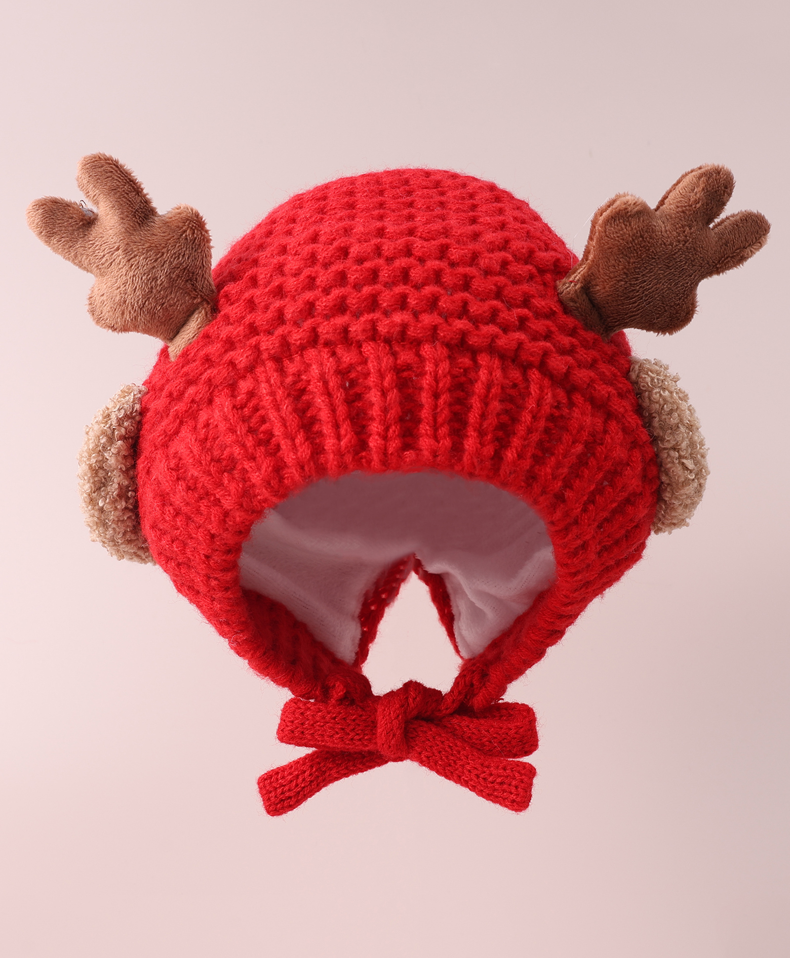 Babyhug Cable Knitted Woollen Cap with Knot & Reindeer Applique - Red-image-22