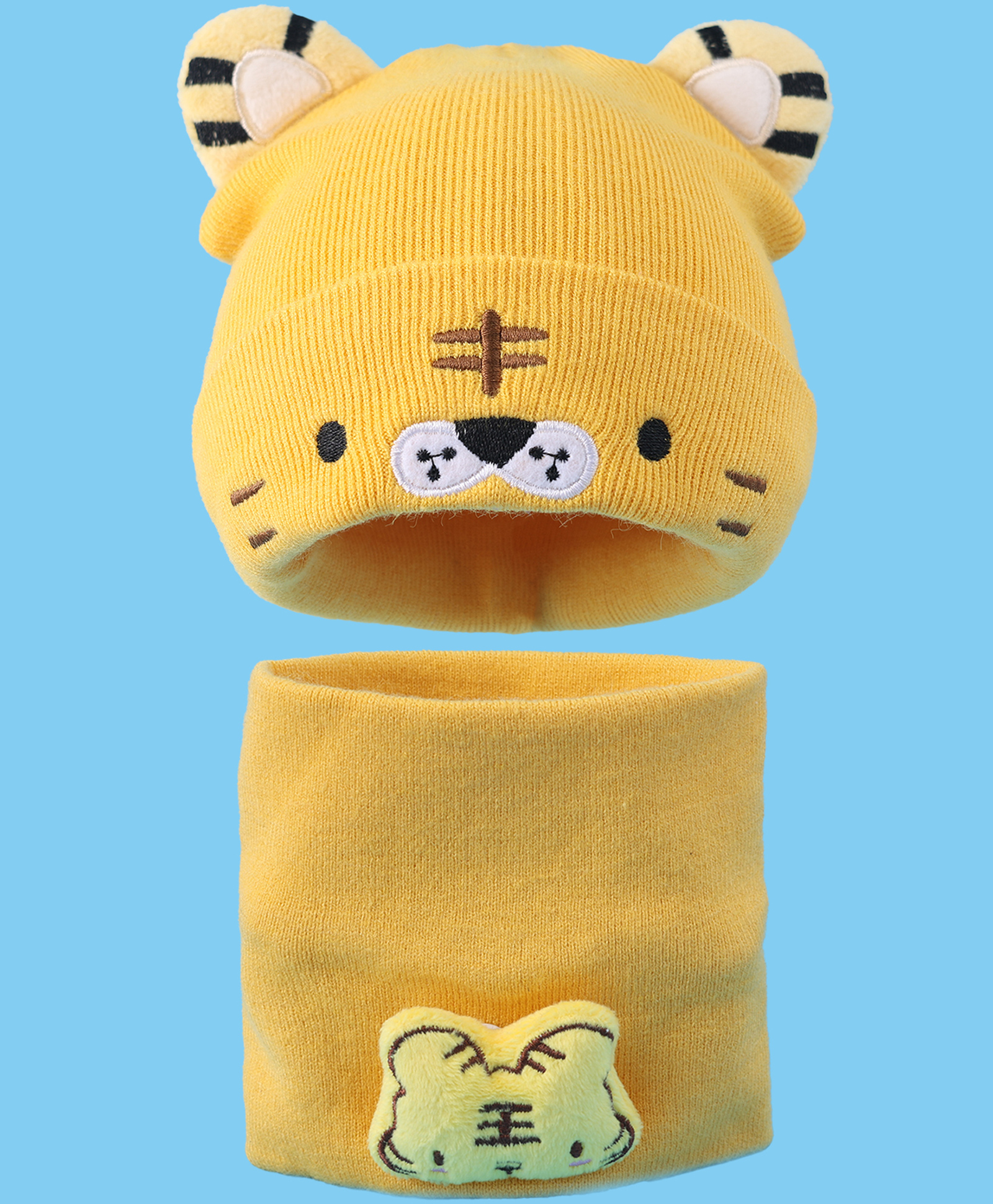 Babyhug Ear Applique Woollen Cap & Muffler Set Lion Design - Yellow-image-44