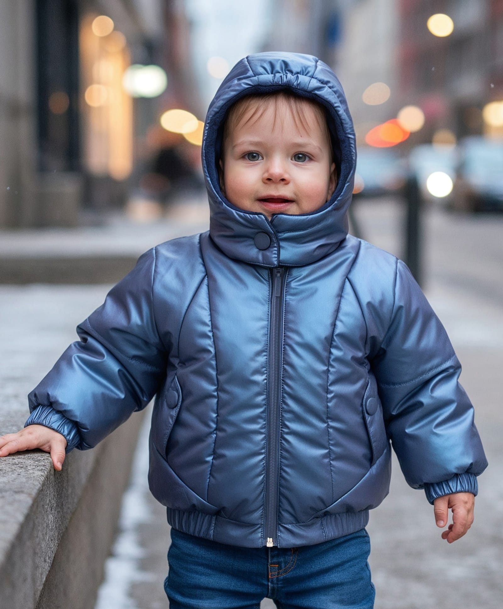 Babyoye Woven Full Sleeves Solid Colour Padded Hooded Jacket - Blue-picture-11