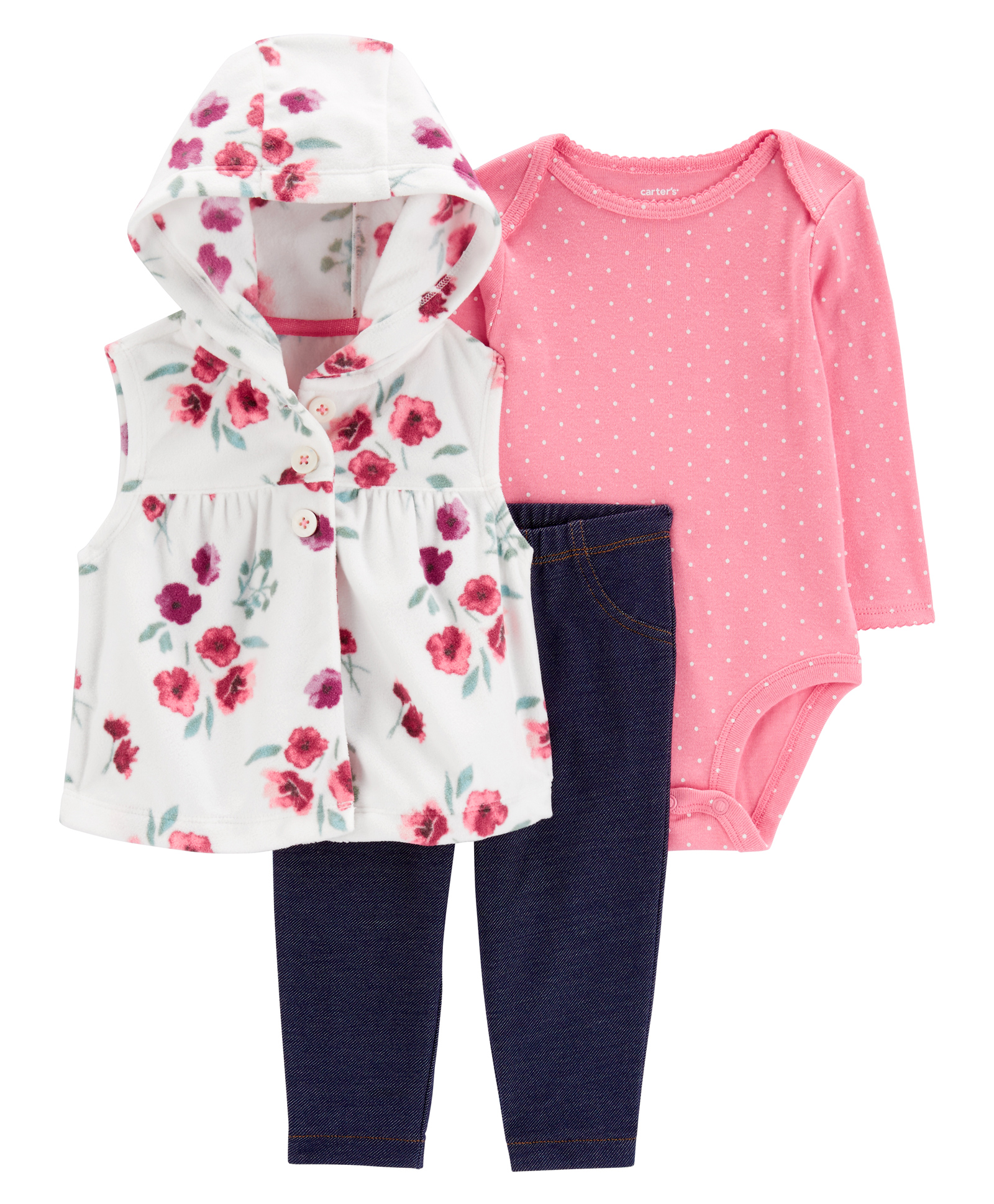 Carter's 3-Piece Floral Hooded Vest Set- Pink-picture-19