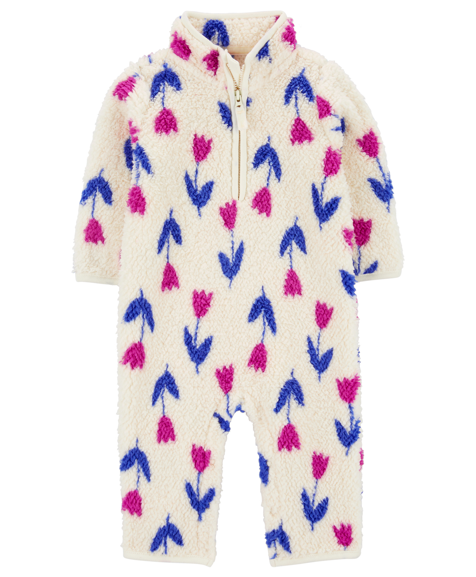 Carter's Knit Full Sleeves Sleep Suit With Floral Print - Cream-picture-16