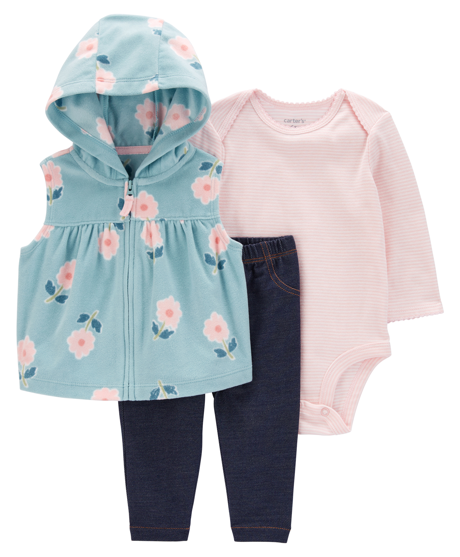 Carter's 3-Piece Floral Fleece Little Vest Set-image-15