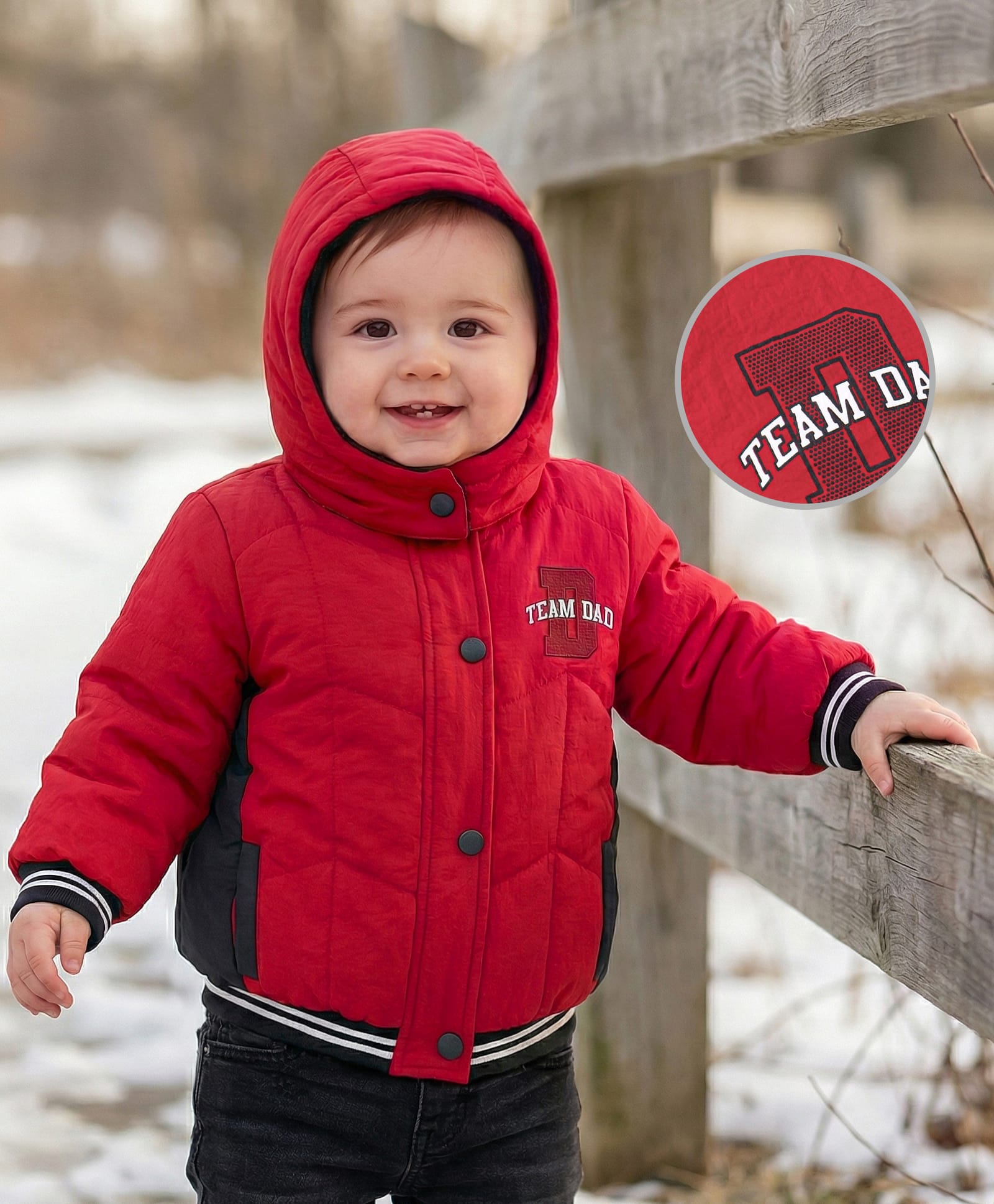 Babyoye Woven Full Sleeves Padded Hooded Jacket With Alphabate Embroidery - Red-picture-14