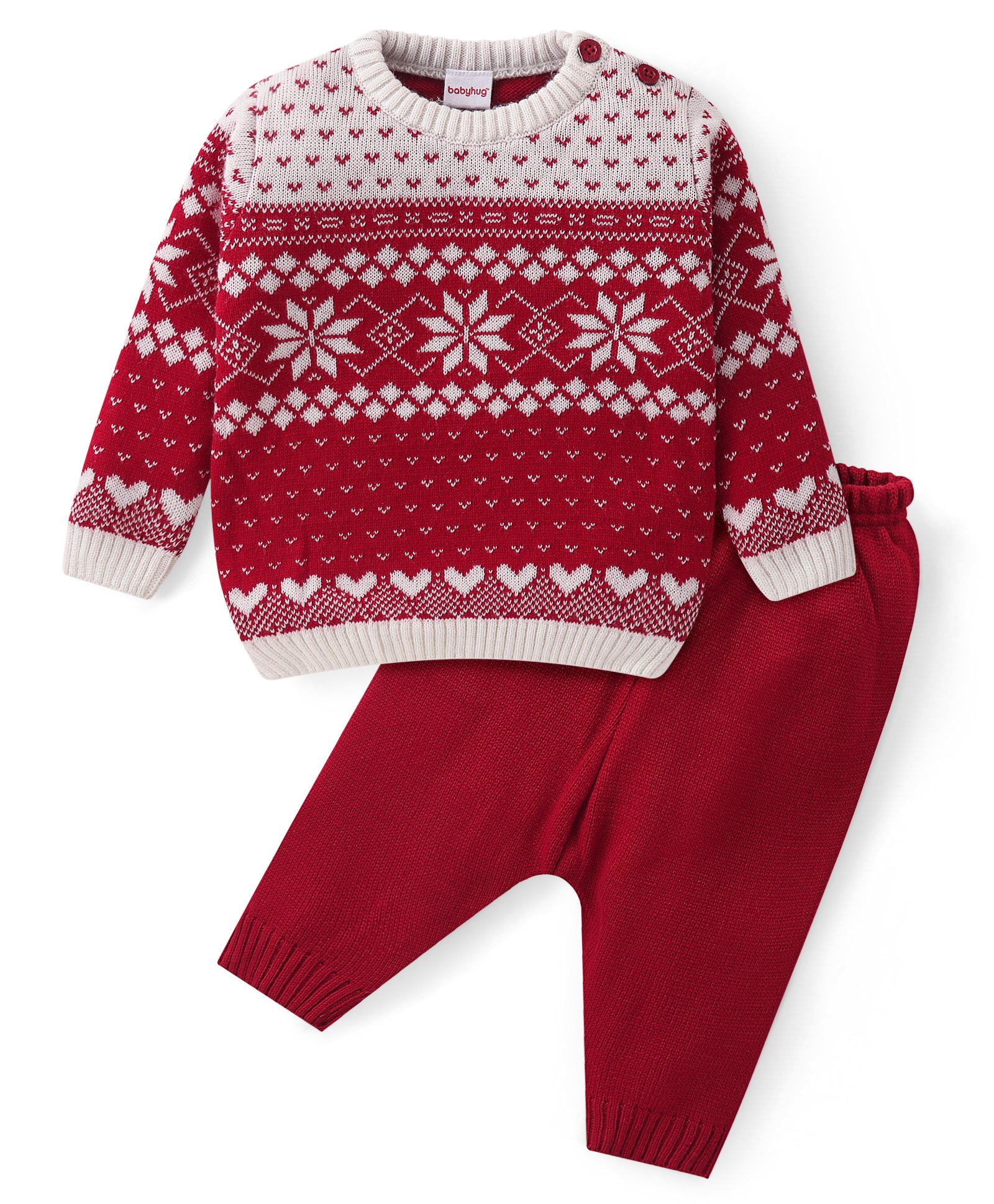 Babyhug Knitted Full Sleeves Pullover   Sweater Set with Intarsia Design - Red-image-34