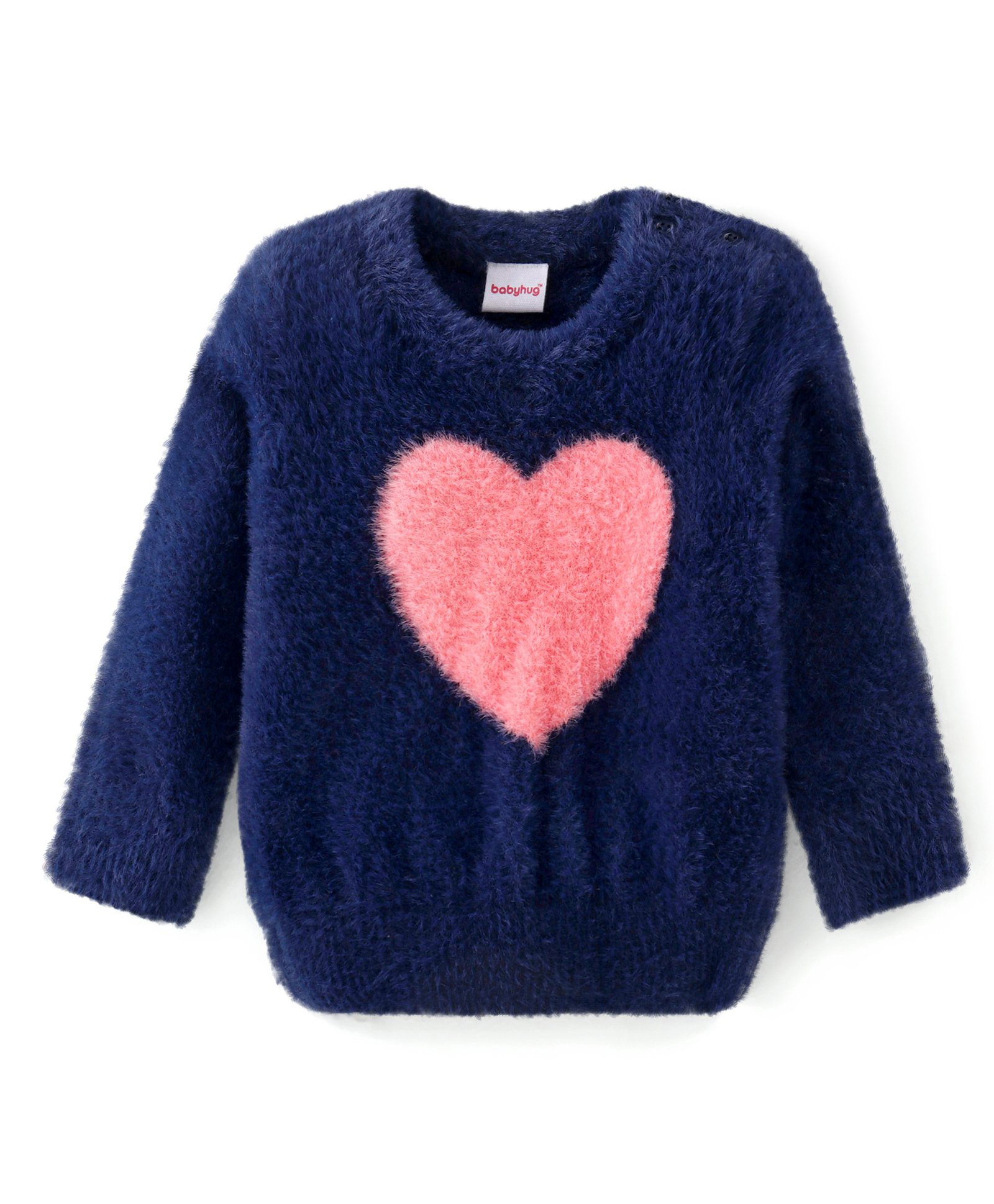 Babyhug Knitted Full Sleeves Pullover With Heart Design - Navy Blue-image-18