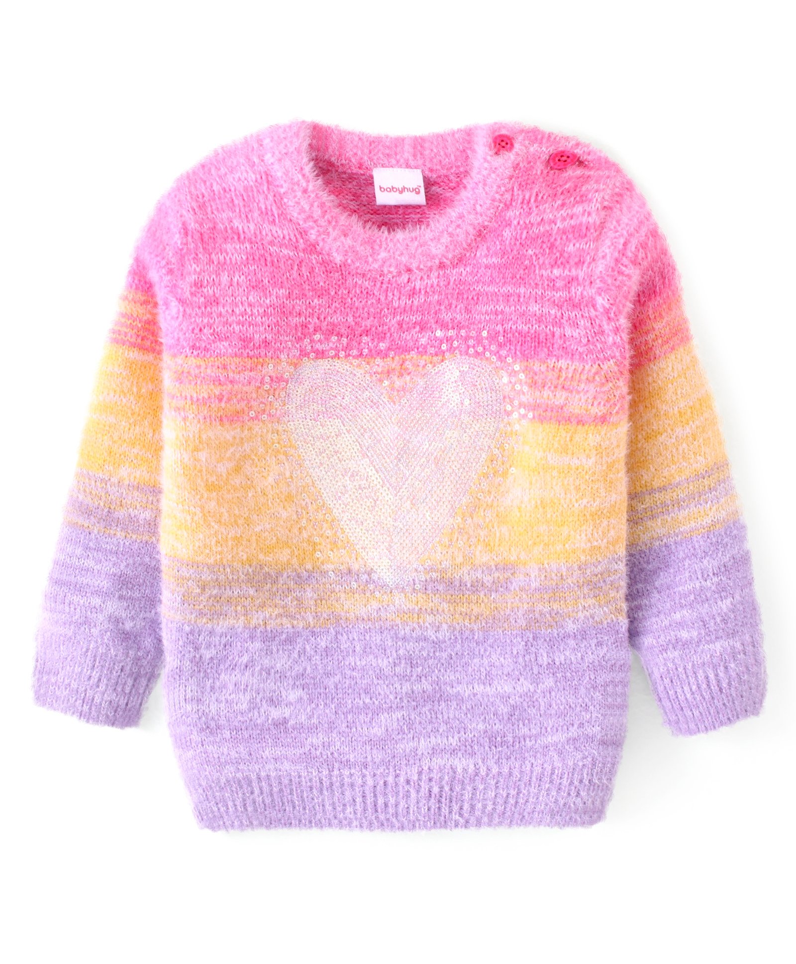 Babyhug Knitted Full Sleeves Pullover Sweater with Heart Design -Pink-image-43