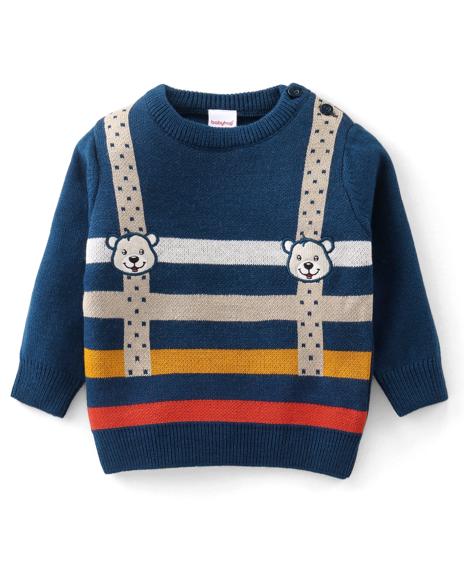 Babyhug Knitted Full Sleeves Pullover Sweater With Bear Design - Multicolor-image-33