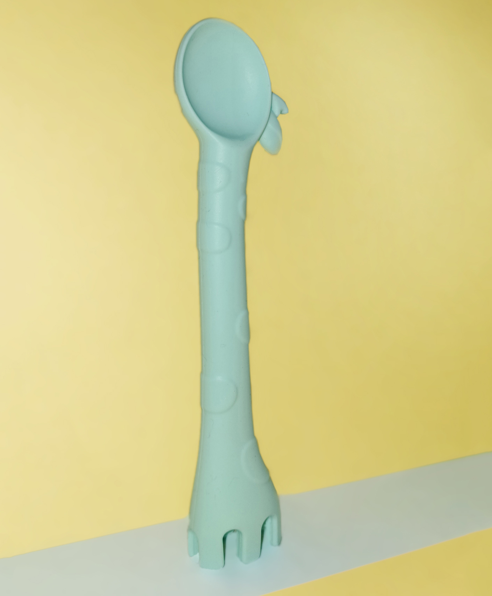Kritiu Baby Tranning 2 In 1 Silicone Giraffe Shape Spoon and Fork - Green-picture-23