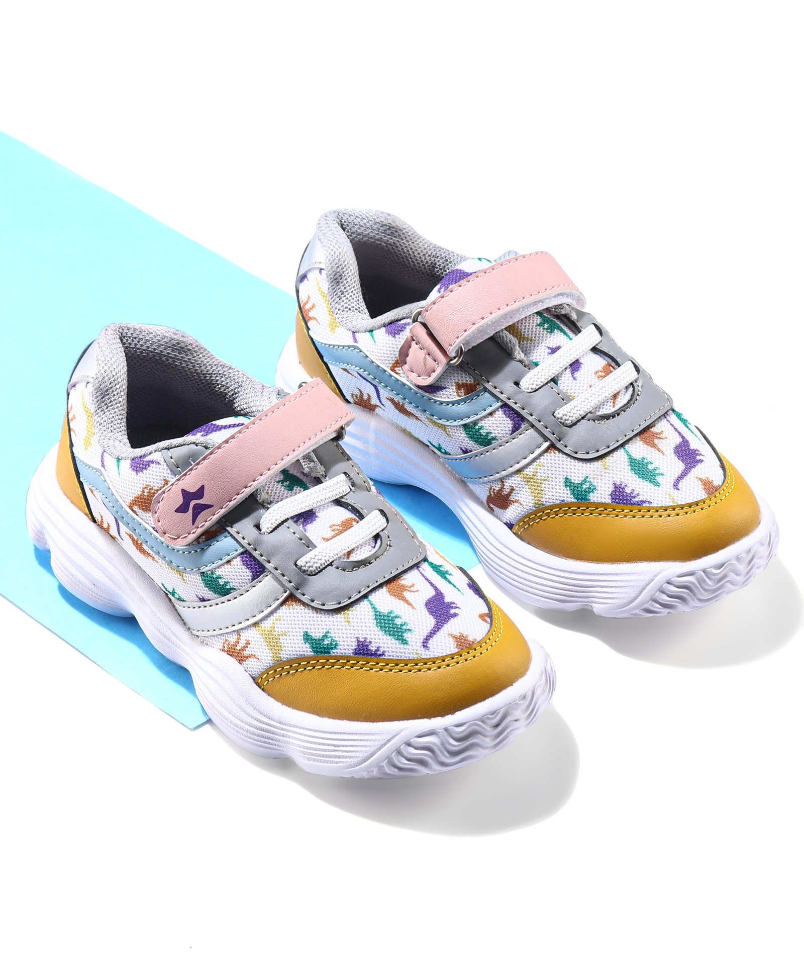 Cute Walk by Babyhug Sneakers With Velcro Closure Dino Print - Mustard-image-6