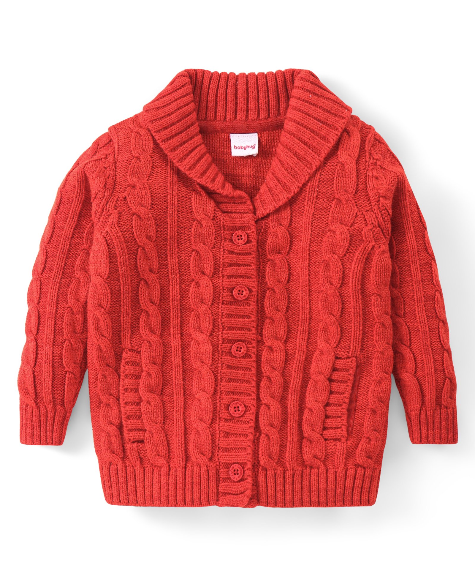 Babyhug Knitted Full Sleeves Front Open Sweater with Cable Knit Design - Red-image-13