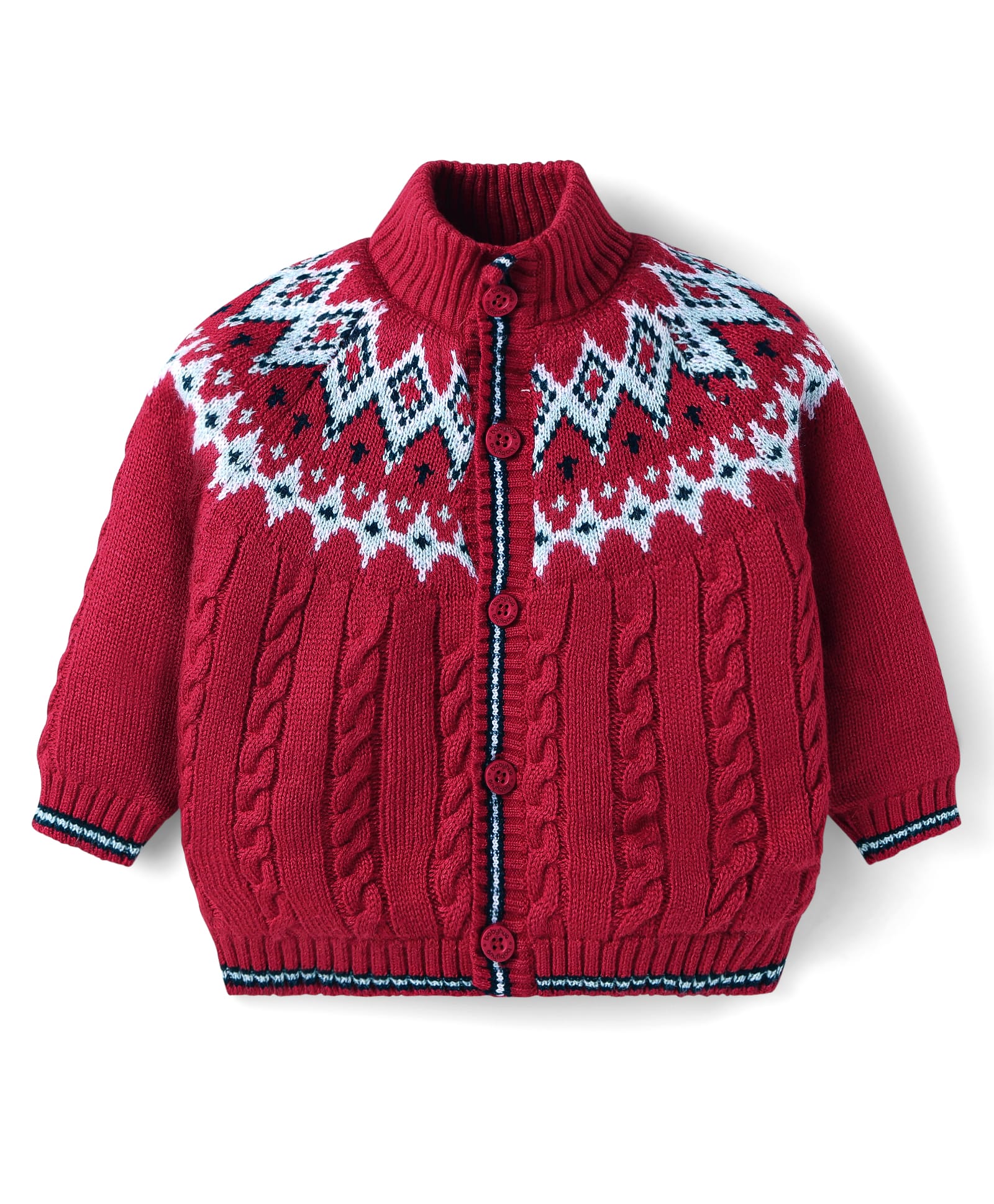 Babyhug Knitted Full Sleeves Front Open Sweater With Chevron Design - Red-image-48