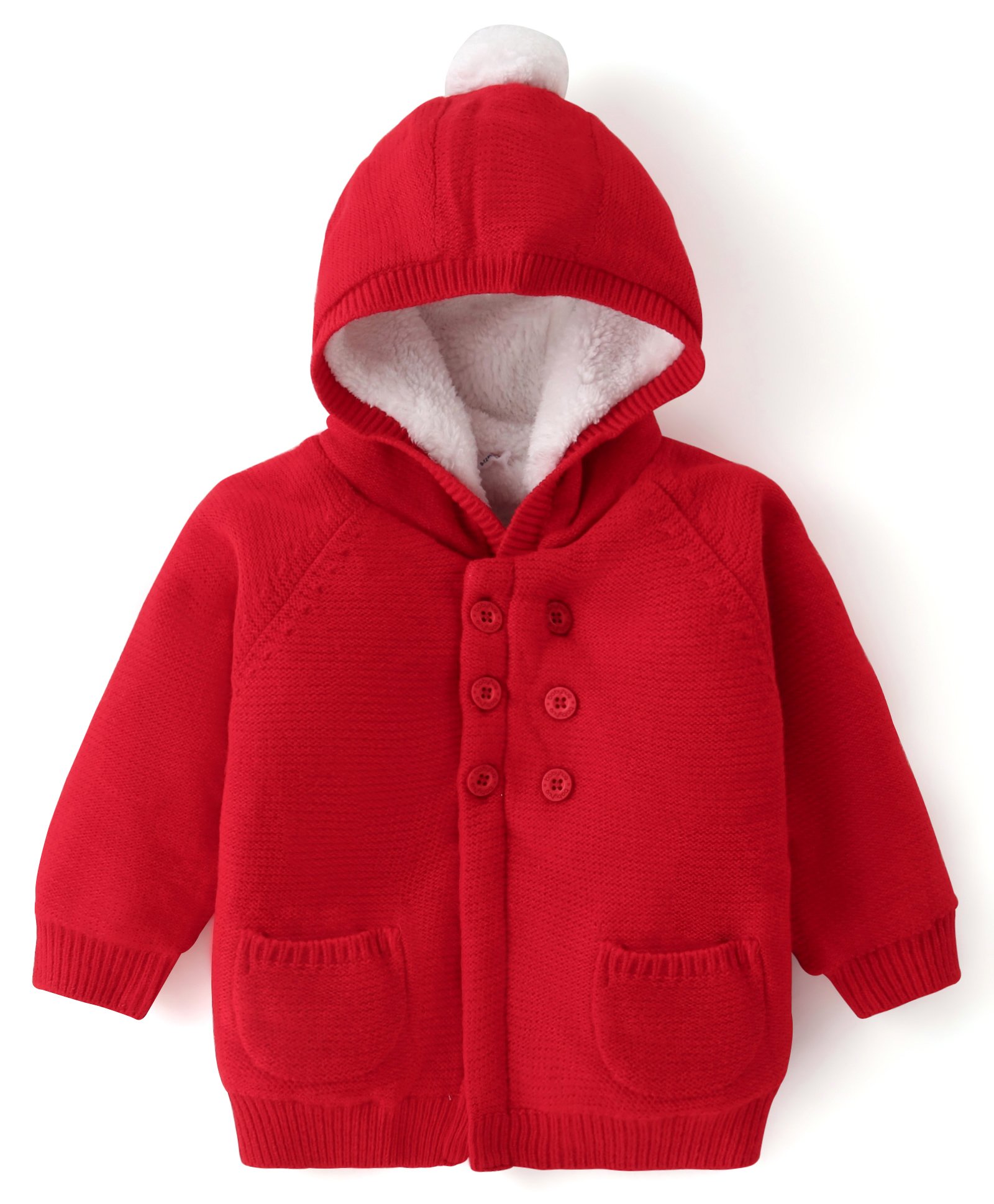 Babyhug Knit Raglan Full Sleeves Solid Front Open Hooded Sweater - Red-picture-16