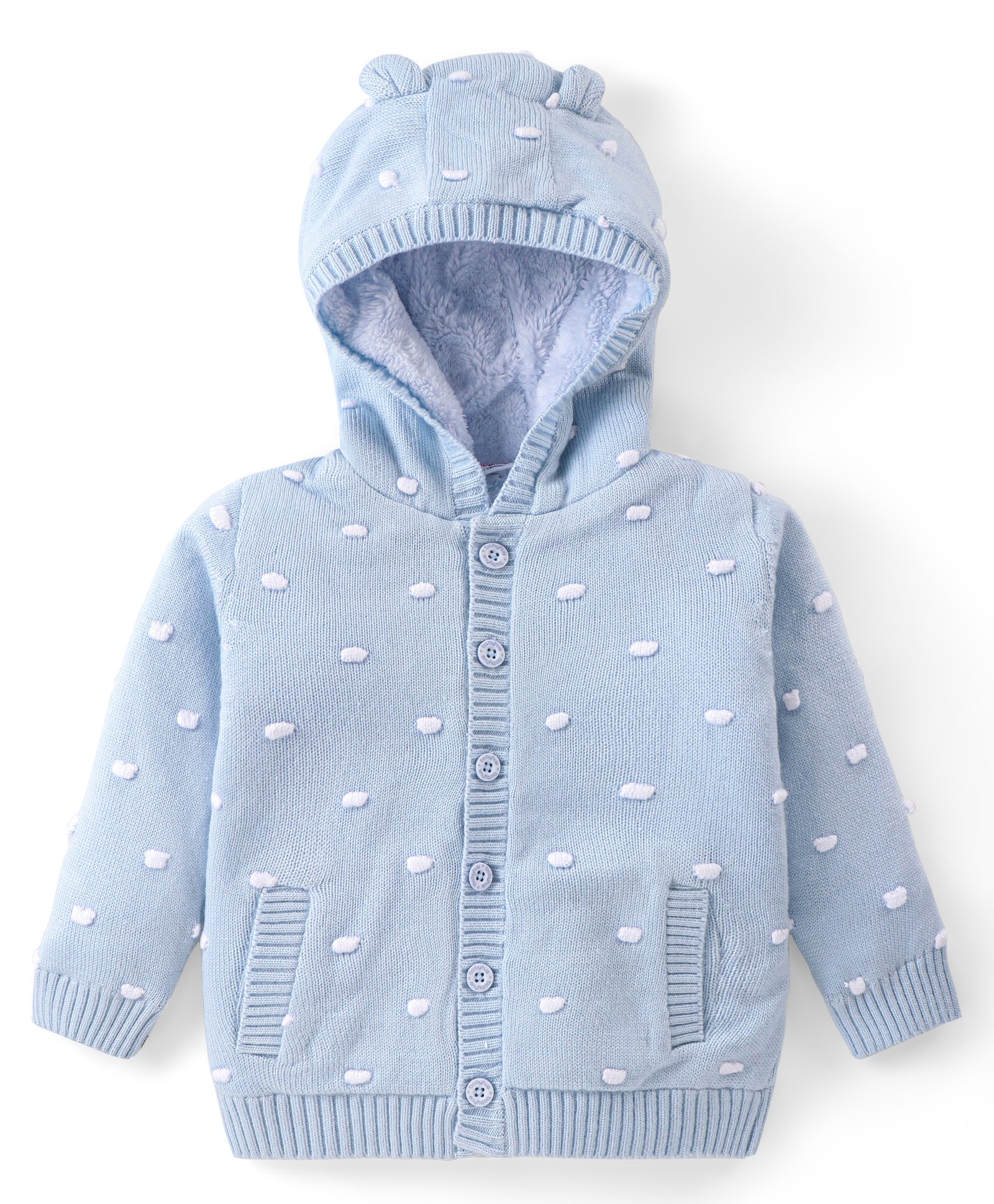 Babyhug Knit Full Sleeves Hooded Sweater with Ear Applique - Blue-image-15