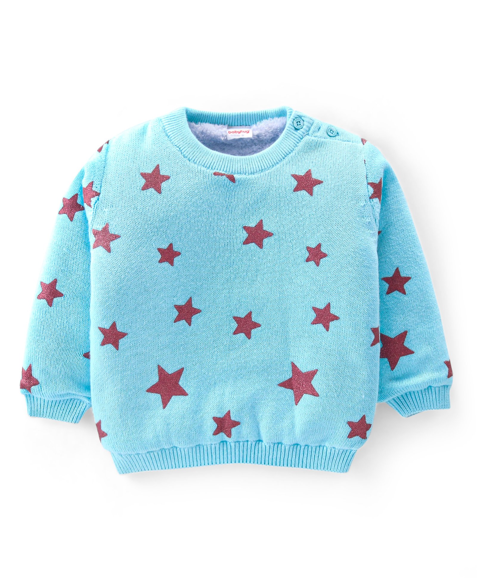 Babyhug Knitted Full Sleeves Pullover Sweater With Star Design - Aqua Blue-image-44