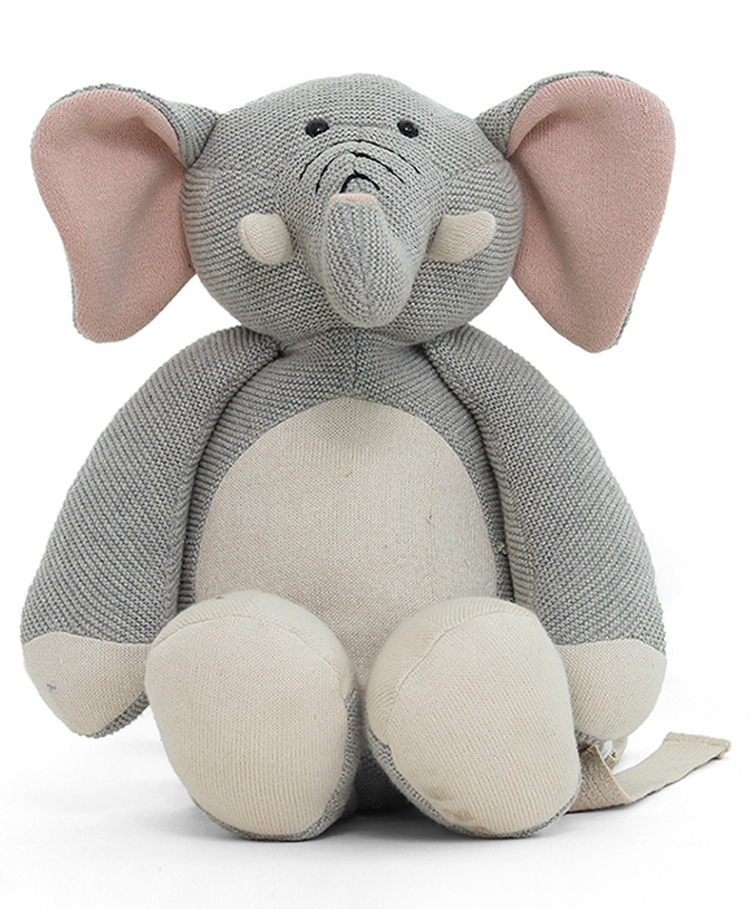Pluchi 17 Inches Jumbo Elephant Vanilla Grey Melange & Natural Kids Bag-image-40