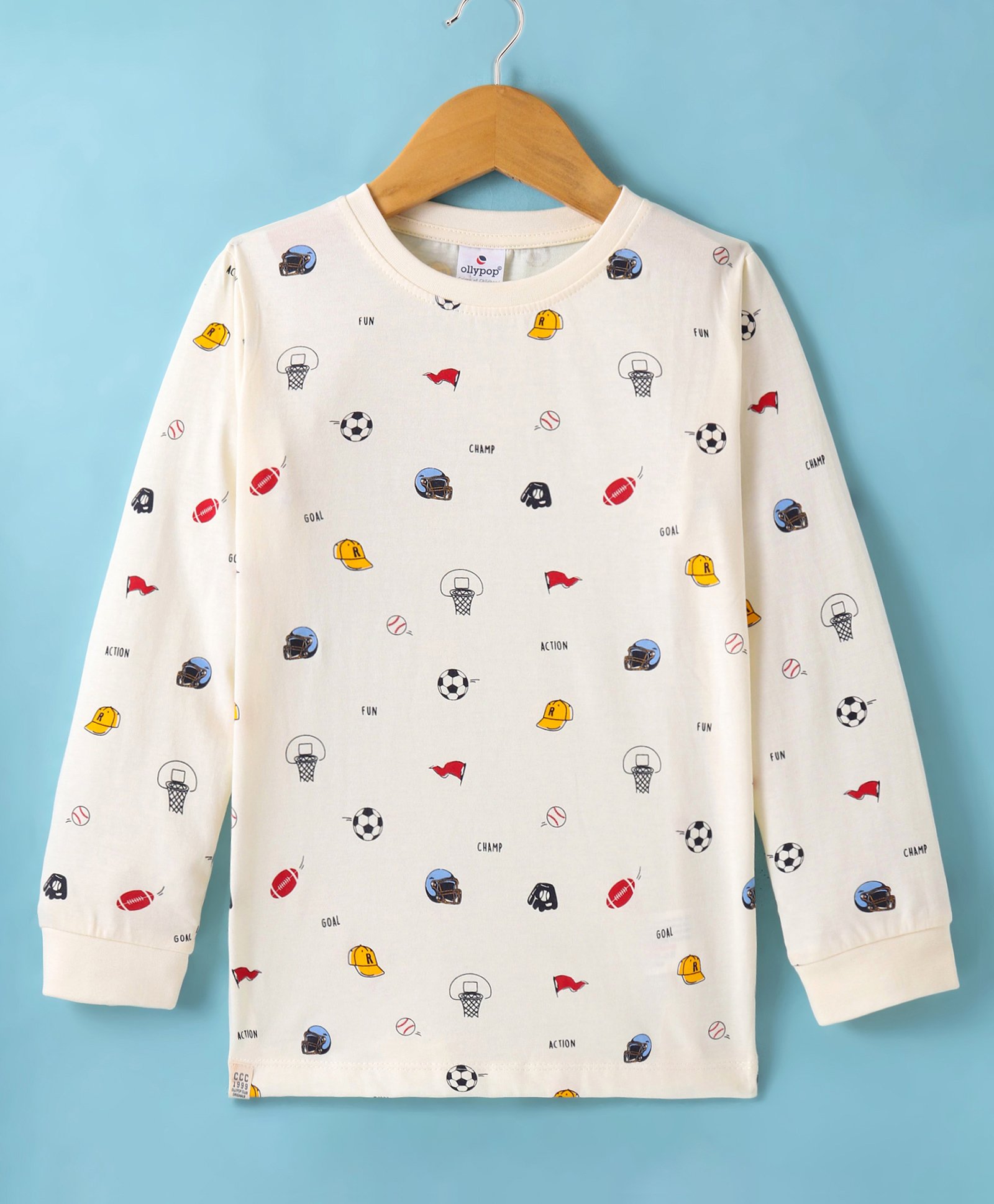 Ollypop Sinker Knit Full Sleeves T-Shirt With Sports Print - Cream-picture-28