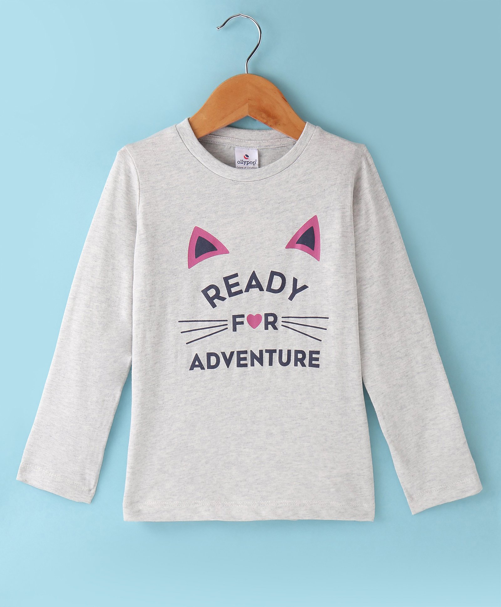 Ollypop Sinker Knit Full Sleeves T-Shirt with Text Print - Grey-picture-23