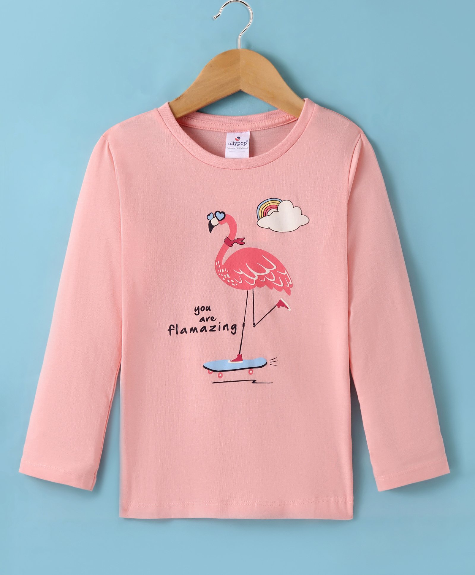 Ollypop Sinker Knit Full Sleeves T-Shirt With Flamingo Print - Pink-picture-25