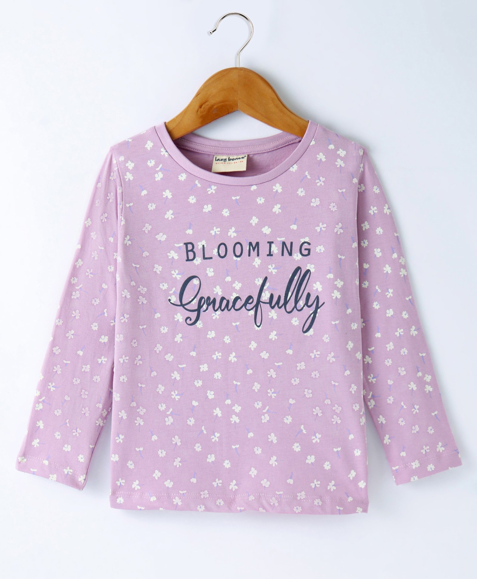 Lazy Bones Sinker Knit Full Sleeves T-Shirt with Floral & Text Print - Lilac-picture-28