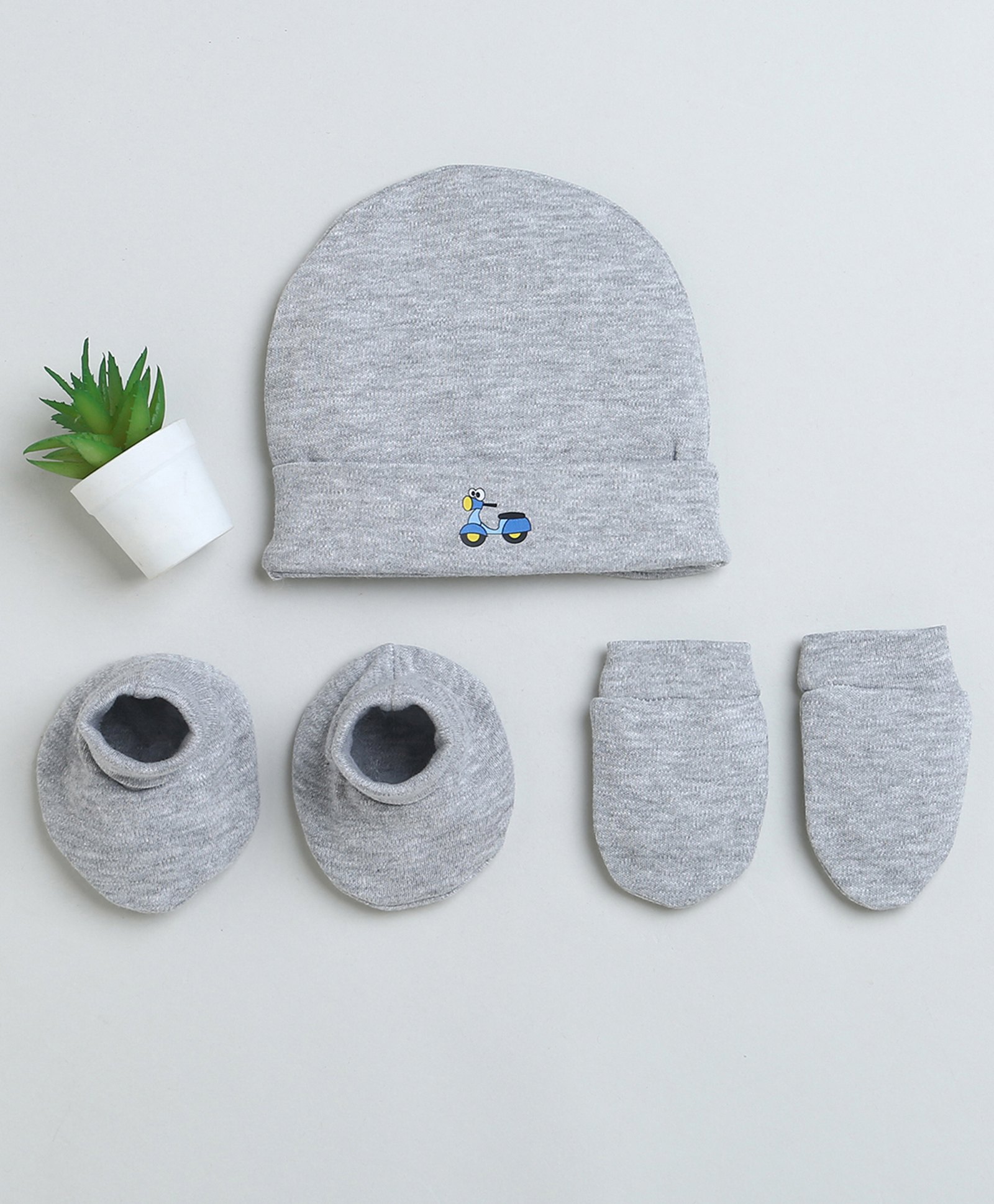 BUMZEE Cotton Placement Vehicle Printed Cap Mittens & Booties Set - Grey-picture-24