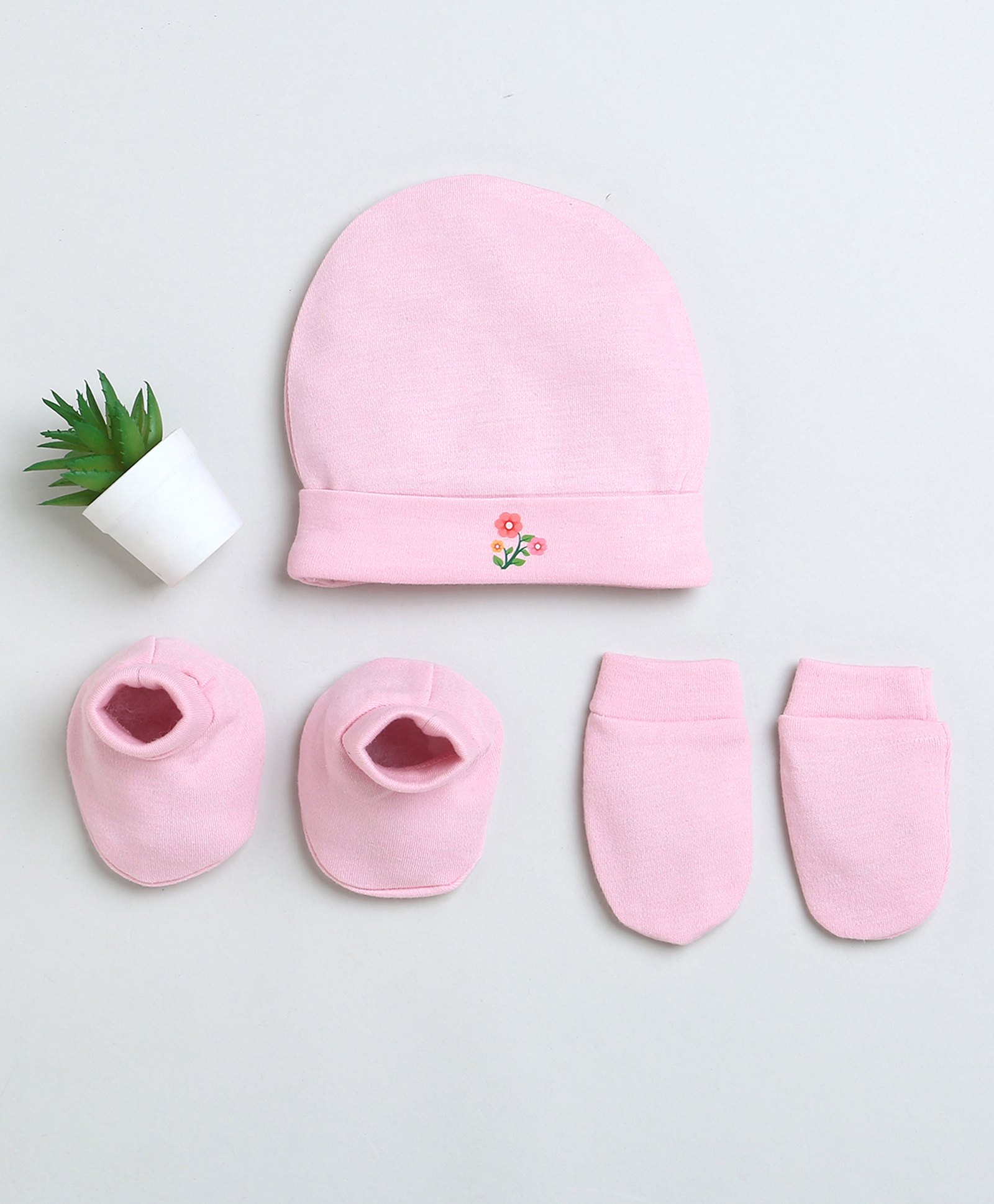 BUMZEE Cotton Floral Printed Cap Mittens & Booties Set - Pink-picture-21