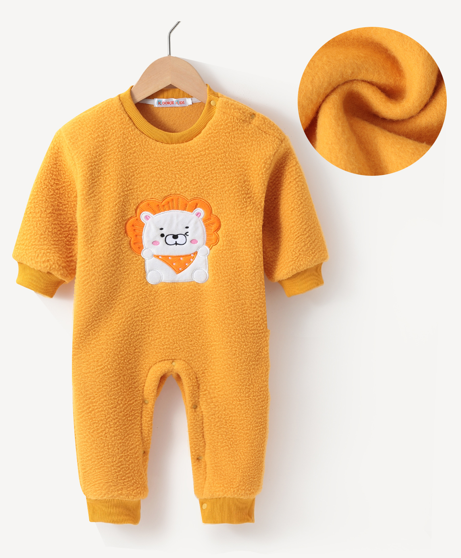 Kookie Kids Full Sleeves Winter Wear Romper with Lion Embroidery - Yellow-picture-1
