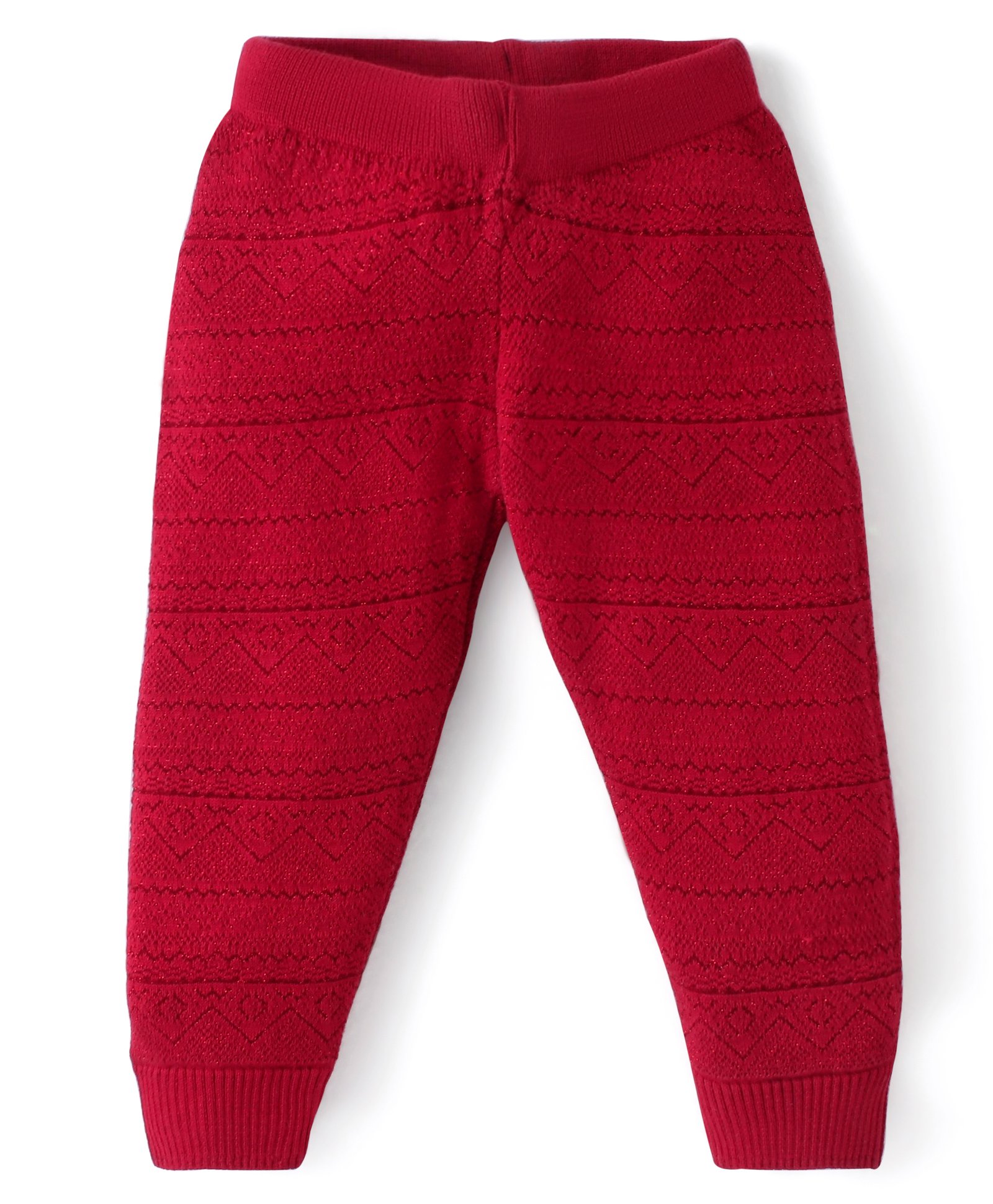Babyhug Knit Full Length Striped Fleece & Woollen Pant Solid Colour- Red-image-35