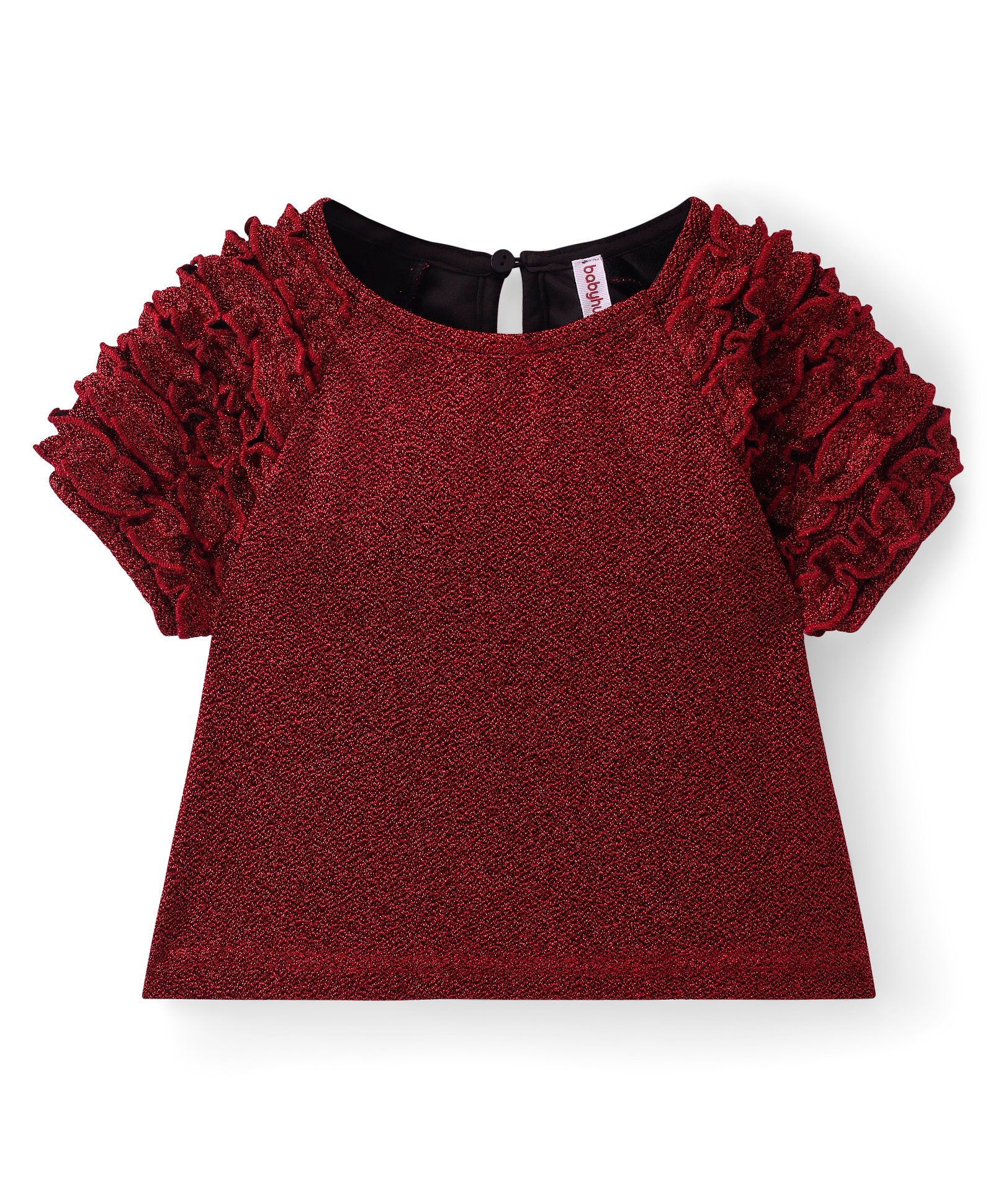 Babyhug Woven Half Sleeves Party  Top With Frill Details - Red-image-16