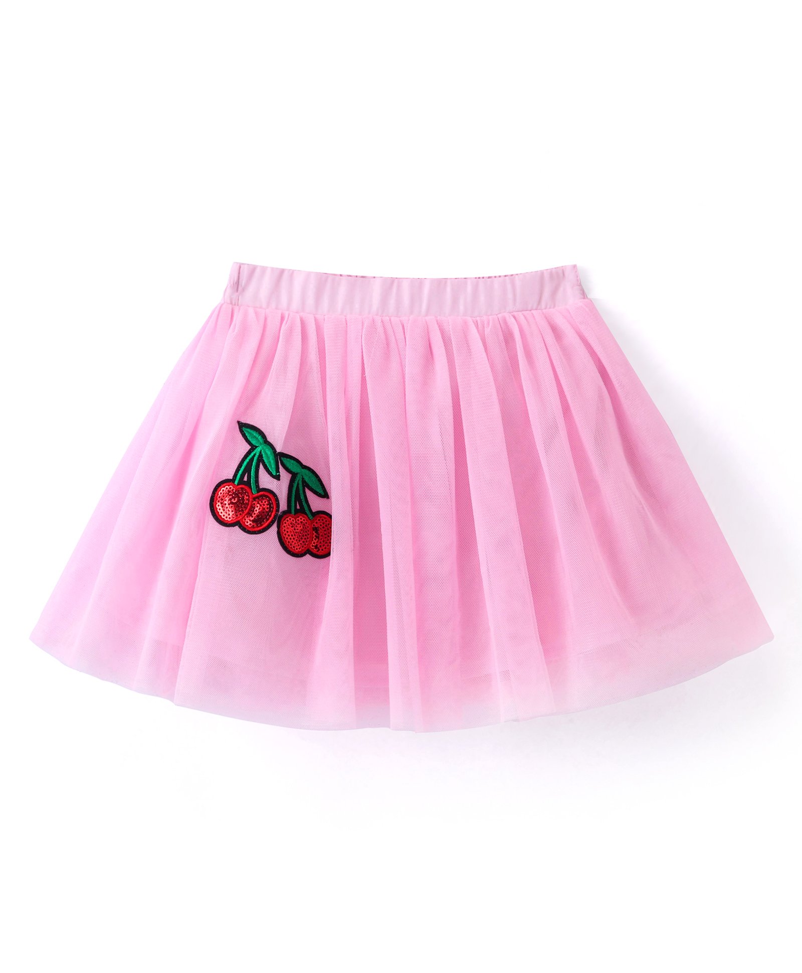 Babyhug Woven Party Wear Skirt With Sequinned Cherry Applique - Fuchsia-picture-28