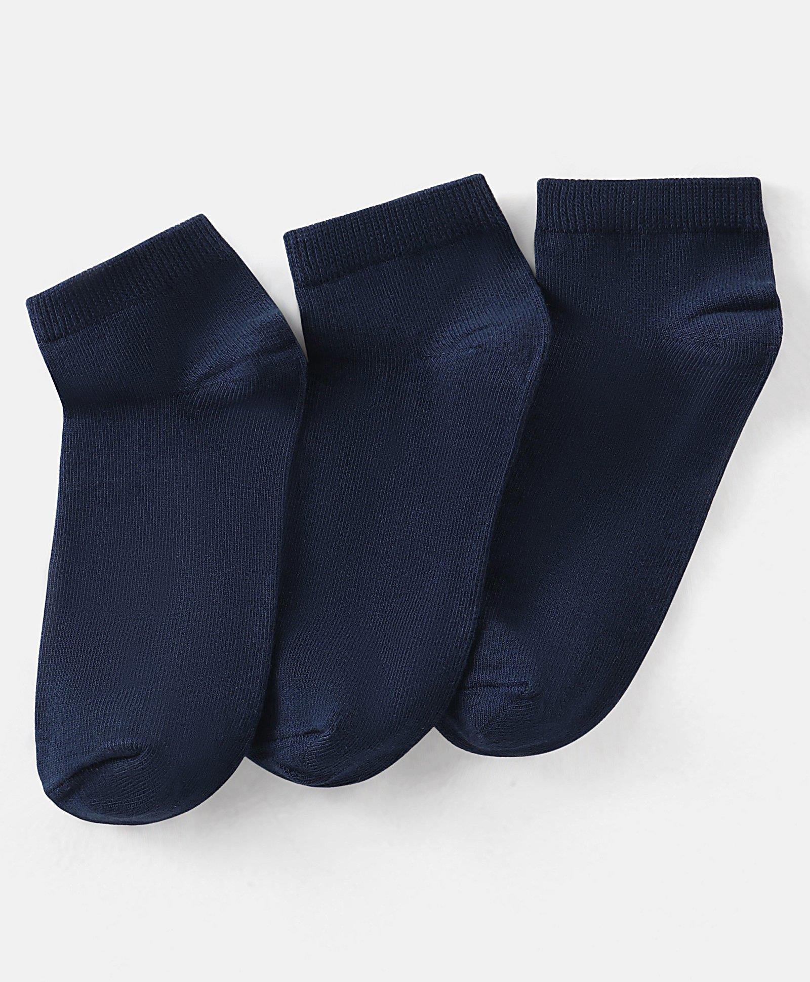 Pine Kids Knit Antimicrobial Ankle Length Solid Colour Socks Pack of 3 - Navy-picture-16