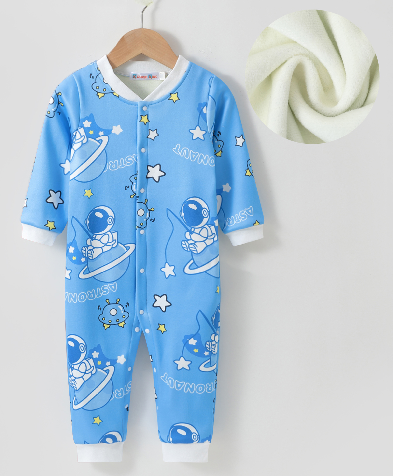 Kookie Kids Full Sleeves Full Sleeves Winterwear Romper with Space Theme Print - Blue-picture-2