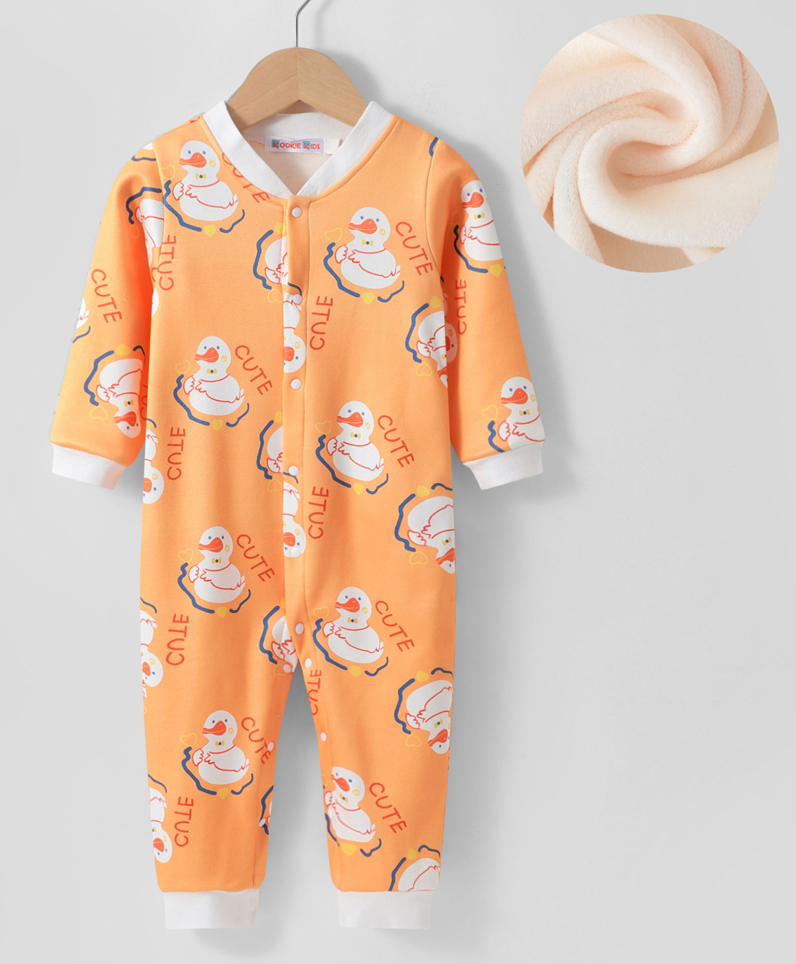 Kookie Kids Full Sleeves Full Sleeves Winterwear Romper with Duck Print - Orange-picture-20