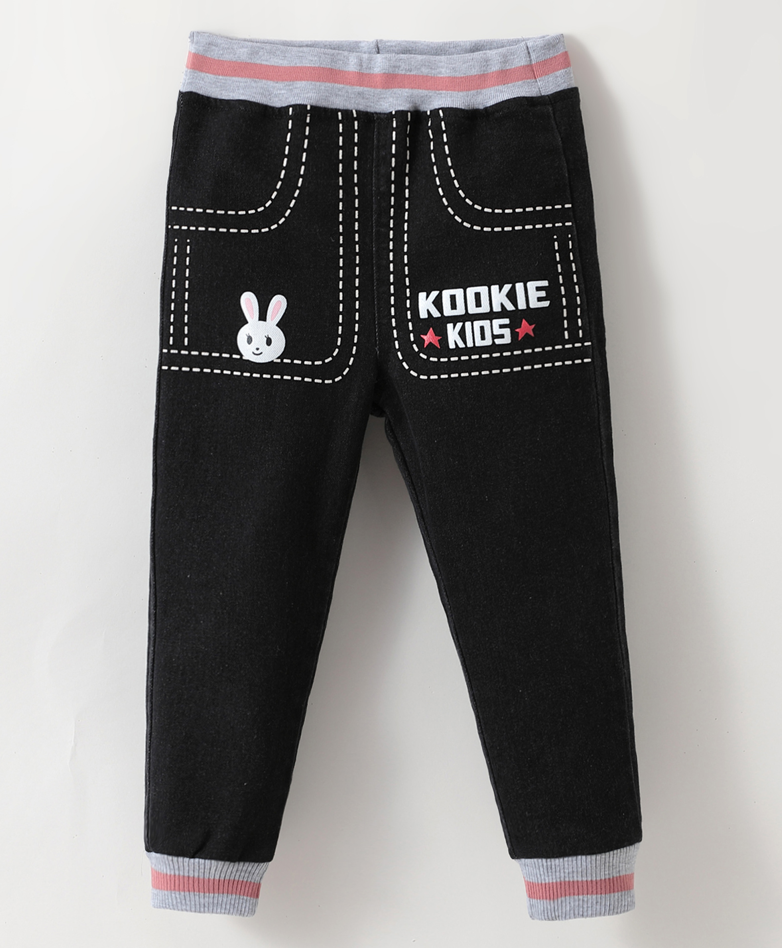 Kookie Kids Denim Washed Full Length   Jeans With Text Print - Black-picture-24