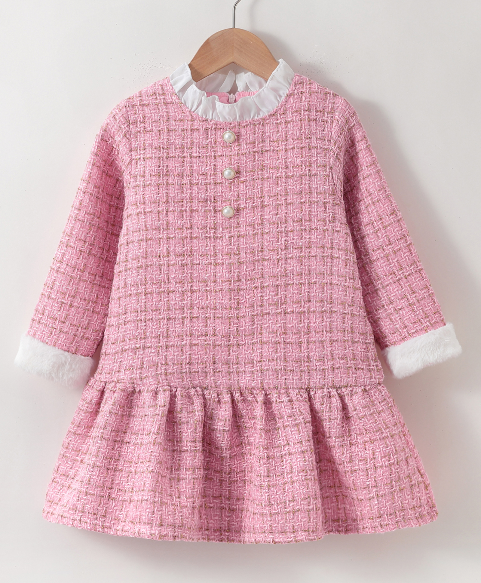 Mark & Mia Full Sleeves Textured Party Frock with Button Detailing - Pink-image-47