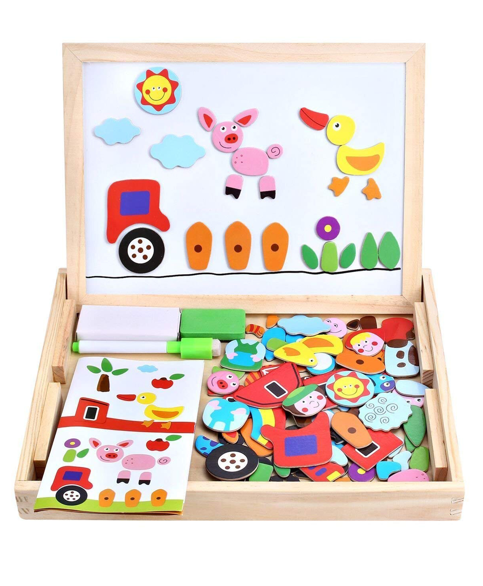 NEGOCIO Wooden Toy Magnetic Dry Erase Board Puzzles 100 Pieces Games, Satu Brown Double Face Jigsaw& Drawing Easel Chalkboard Popular Educational Learning Toys - PACK OF 1 - COLOR MAY VARY-image-24