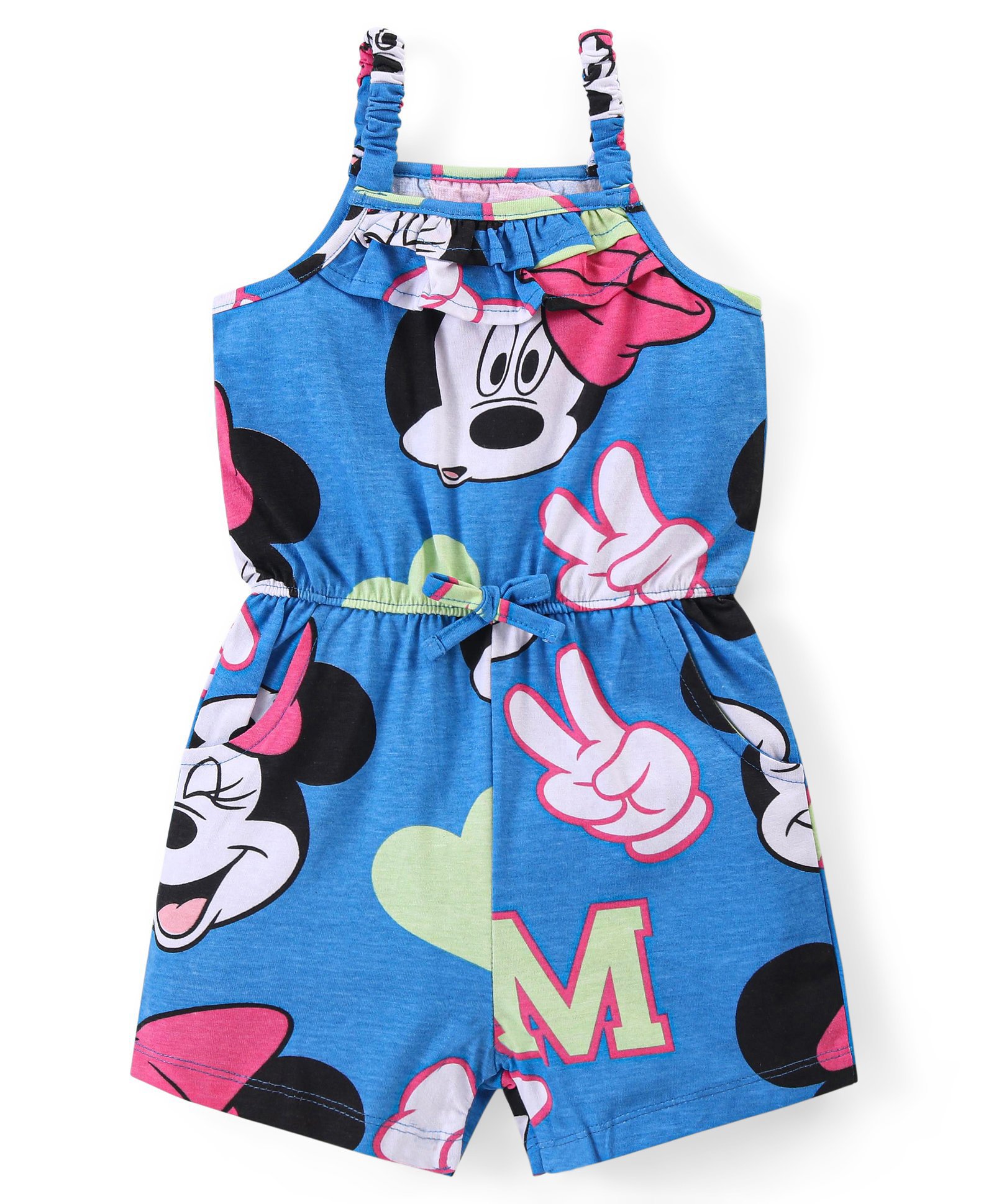 Babyhug Disney Cotton Knit Sleeveless Singlet Jumpsuit with Minnie Mouse Print - Blue-picture-10