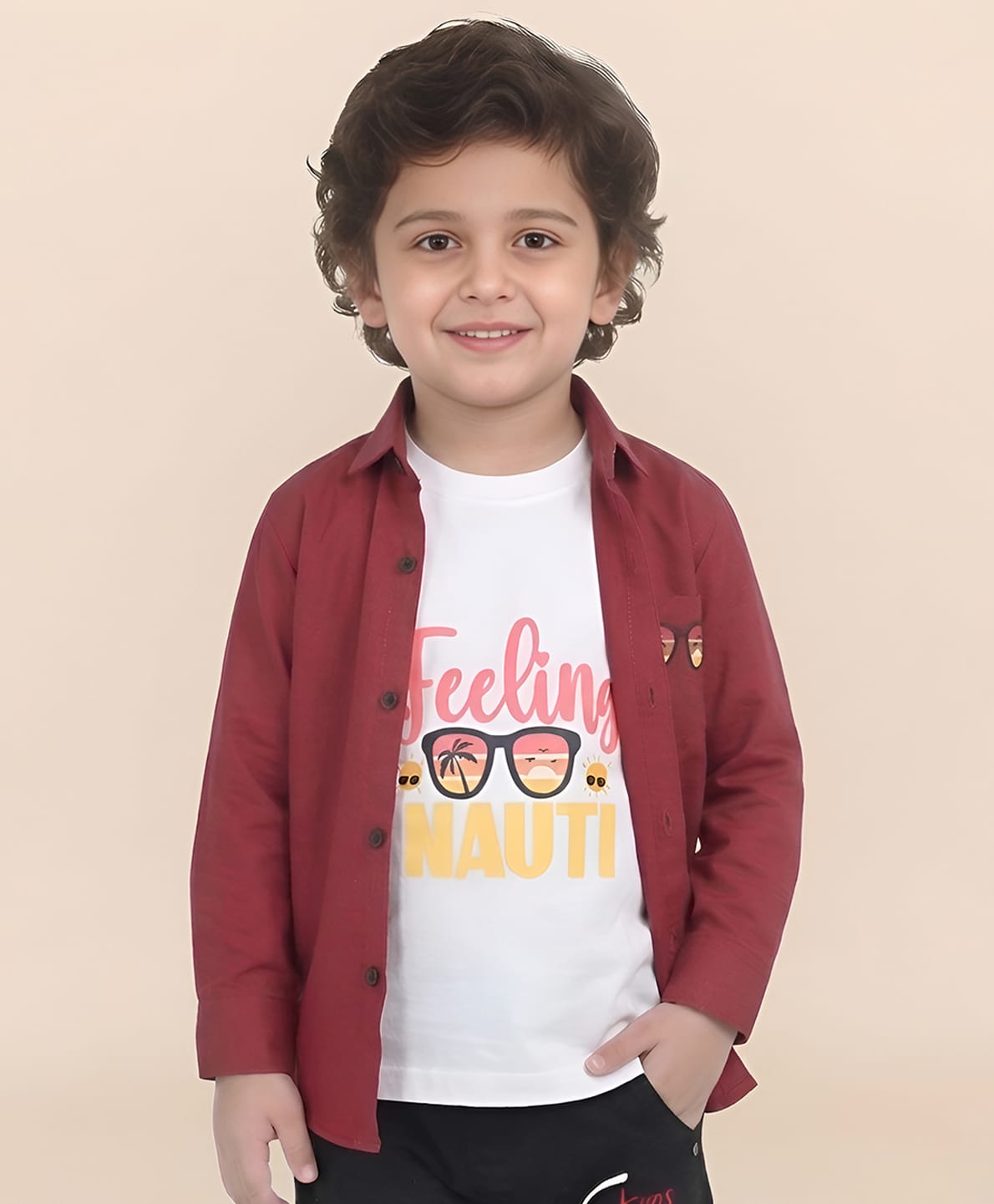Polka Tots Full Sleeves Sunglasses Printed Shirt - Red-image-7