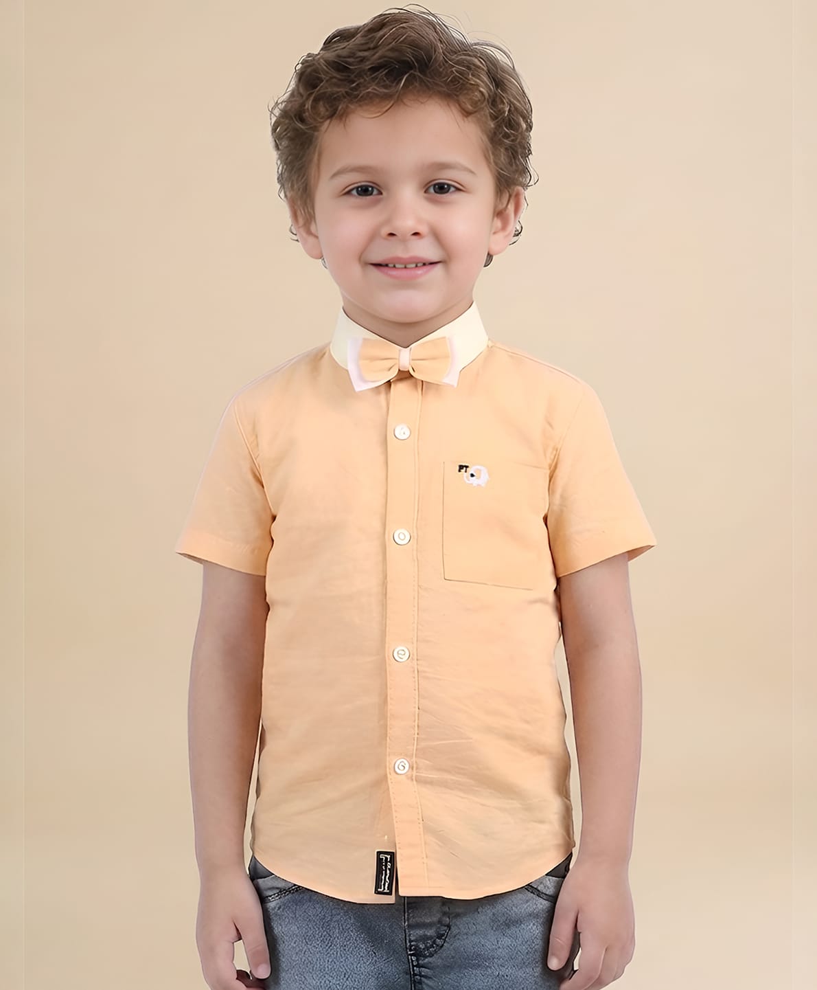 Polka Tots Full Sleeves Placement Elephant Embroidered Shirt - Orange-image-18