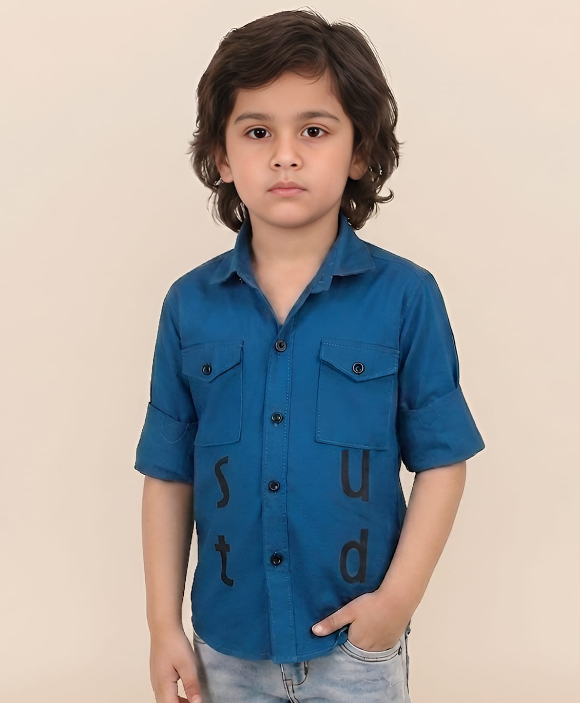 Polka Tots Full Sleeves Typography Printed Shirt - Blue-image-37