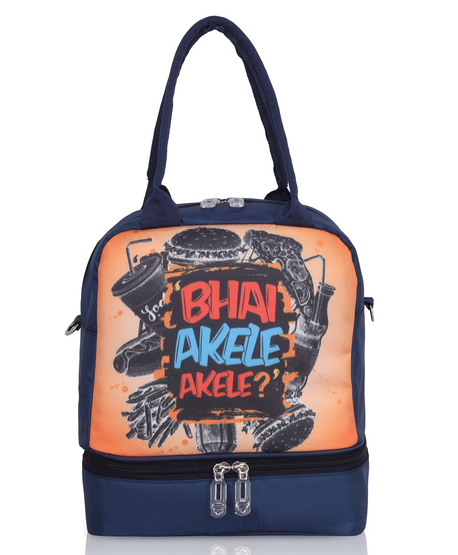 Echo Boomers Double Layer Tiffin Lunch Bag - Bhai Akele Akele Text Print, Insulated Tiffin Bag with Multi Pockets & Long Strap-image-25