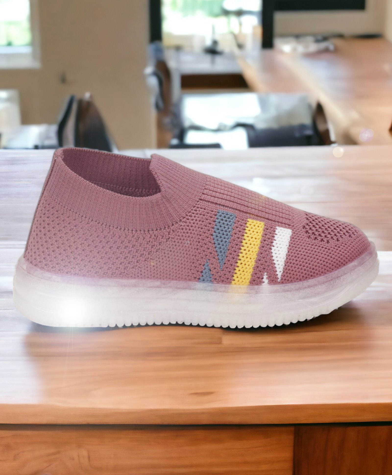 Lil Lollipop Mesh Detailed Striped Design Slip On LED Shoes - Mauve-image-38