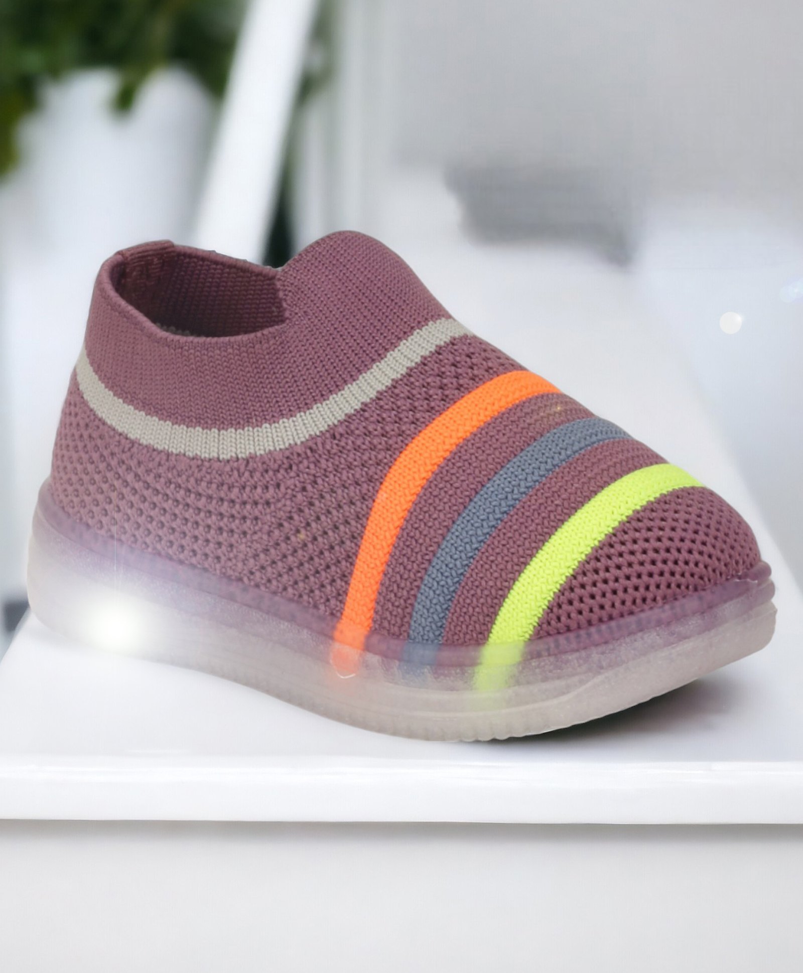 Lil Lollipop Mesh Detailed Striped Design Slip On LED Shoes - Mauve-picture-28