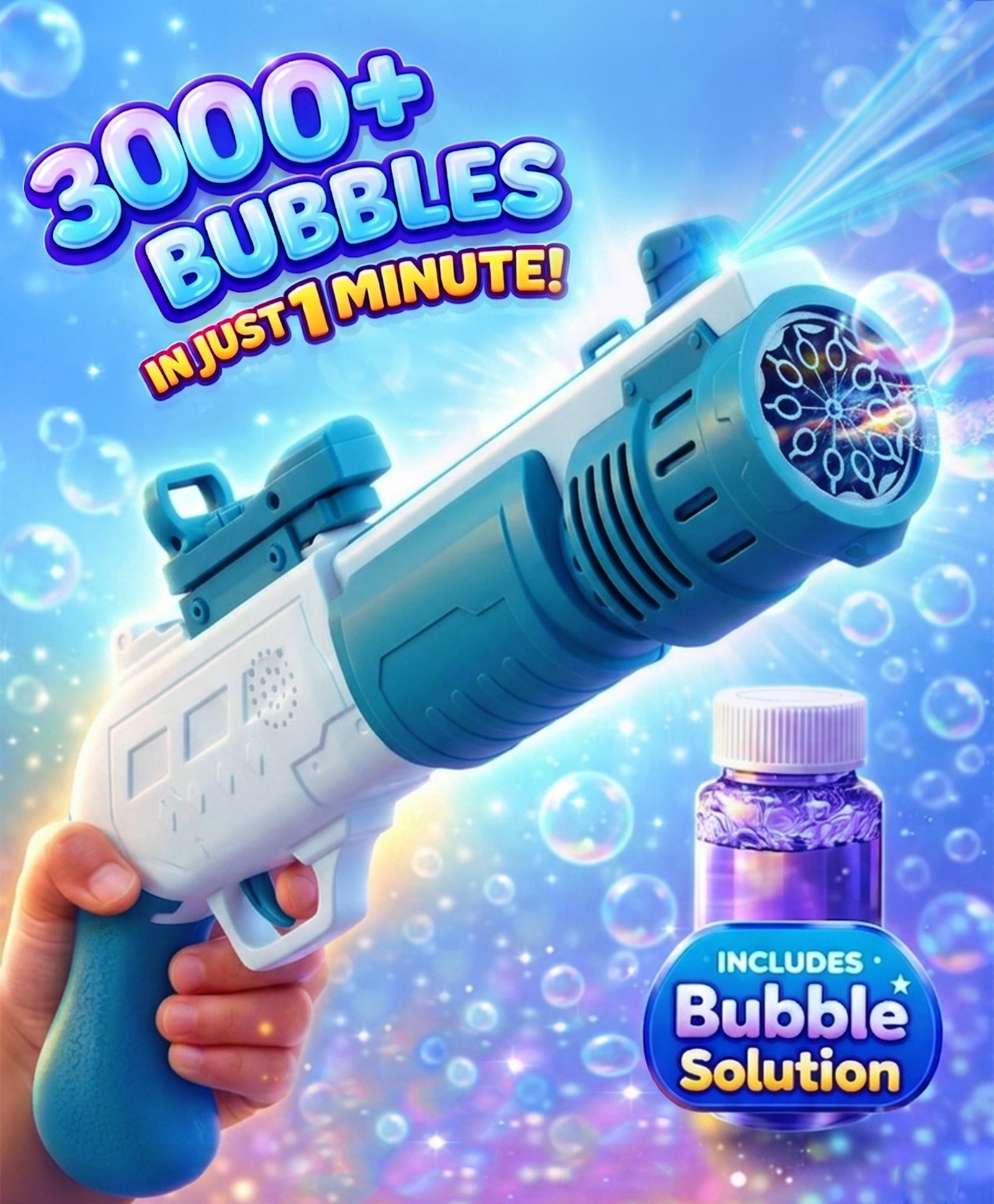 Babyhug Automatic 10 Hole Bubble Rifle Gun with LED Lights - Pink| 100ml Bubble Solution| 3000+ Bubbles per Min| Battery Operated| Child-Safe| Leak-Resistant|Indoor & Outdoor Fun|Realistic View Finder-picture-19