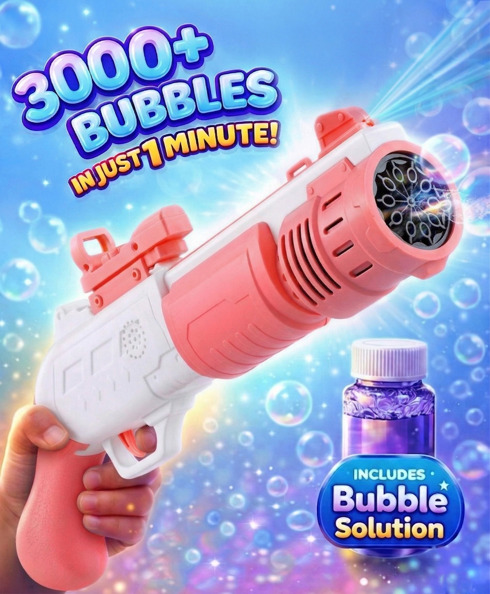 Babyhug Automatic Bubble Shot Gun for Kids| LED Lights| 10 Hole Battery Operated Bubble Machine Toy & 100ml Bubble Solution| 3000+ Bubbles per Min|Bubble Blaster for Boys & Girls | BIS Certified- Pink-image-24