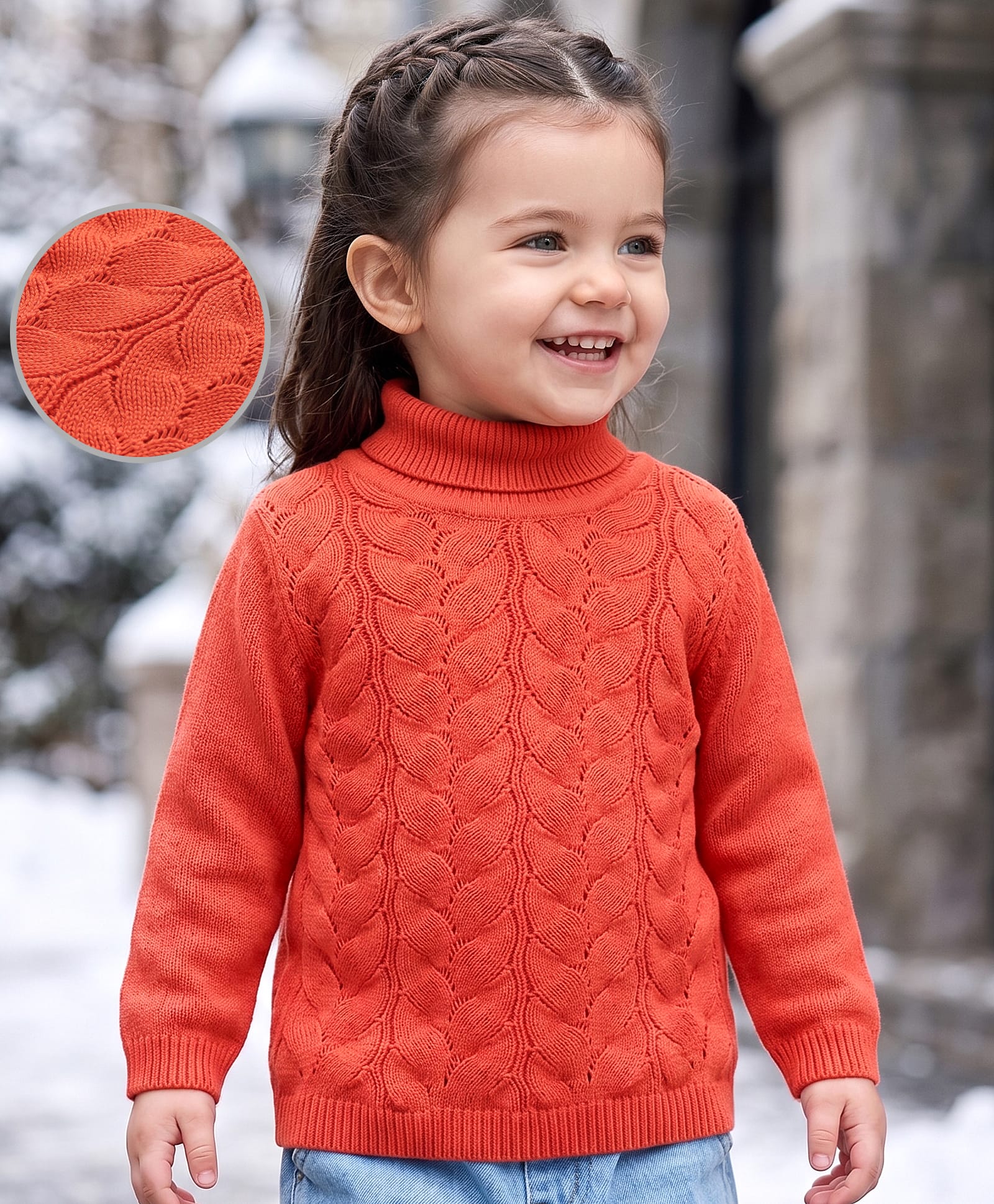Babyoye 100% Cotton Knit Full Sleeves Turtle Neck Solid Pullover Sweater  - Rust Orange-image-7