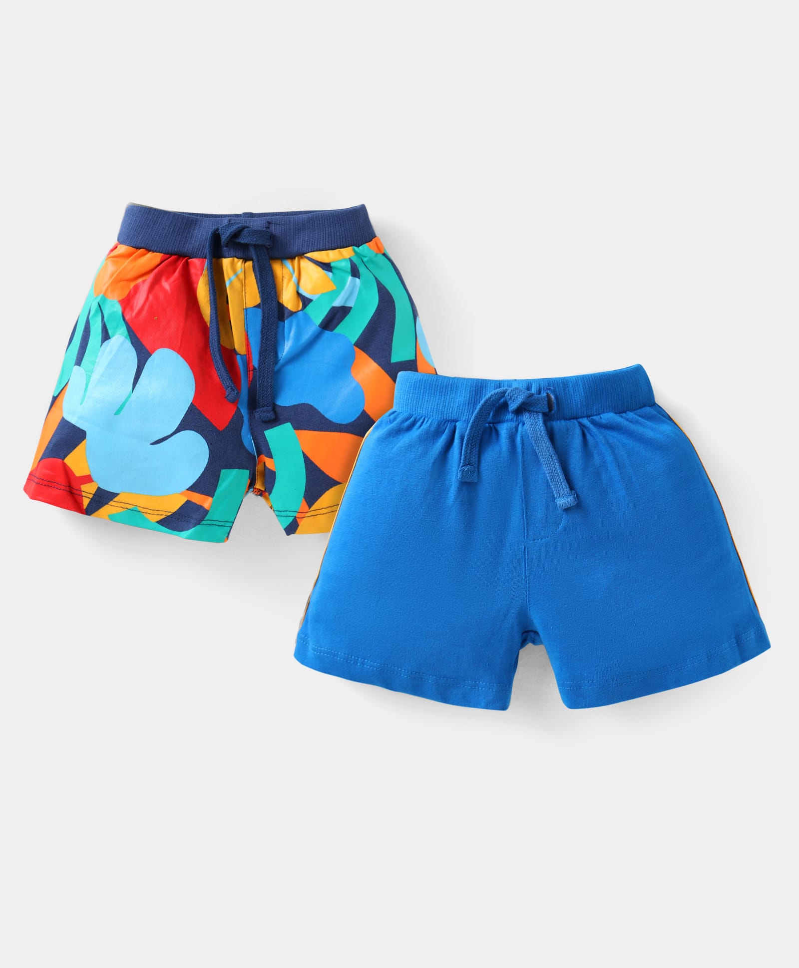 Babyhug Cotton Knit Solid Color & Printed Shorts Pack of 2 - Blue & Red-picture-19