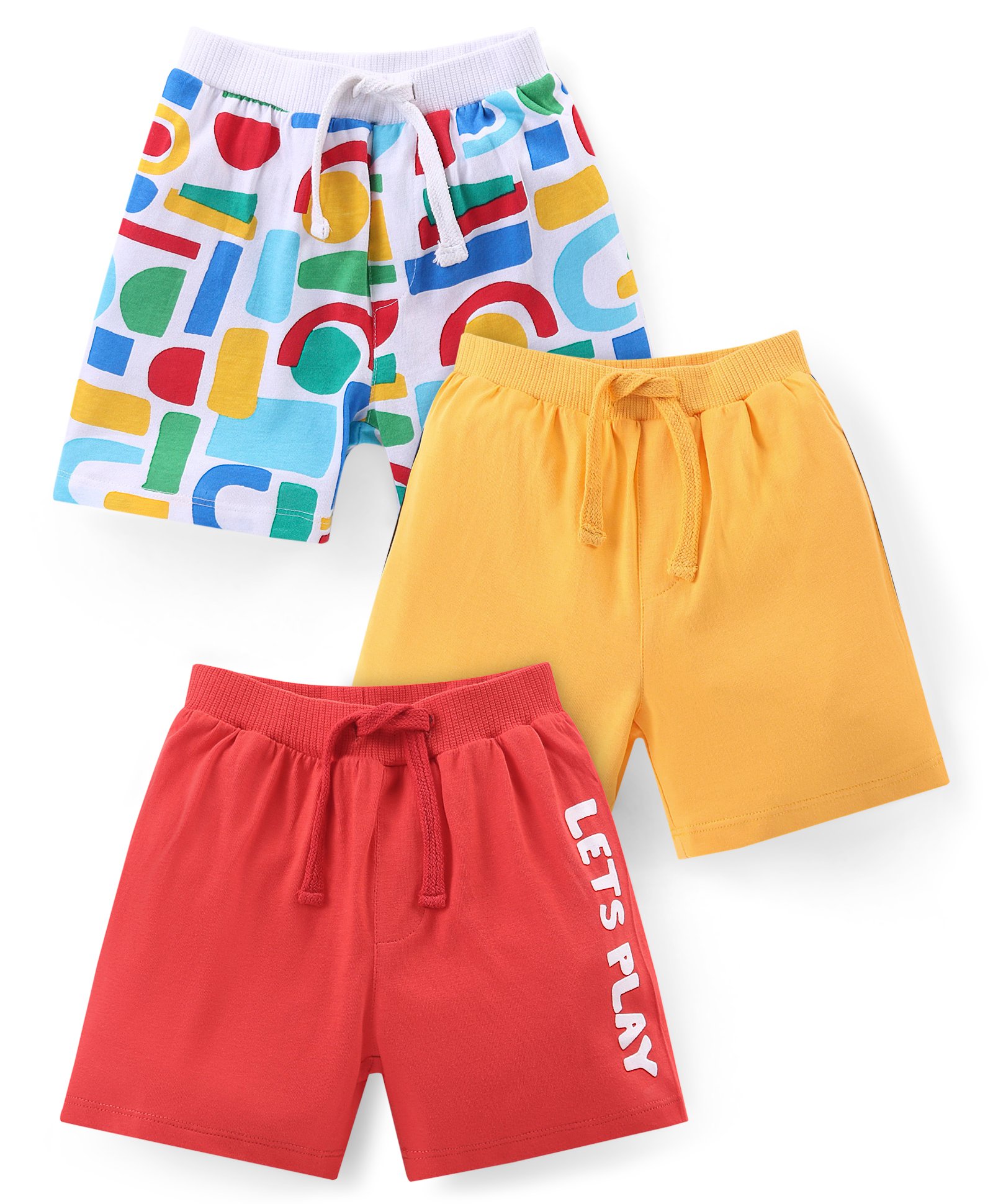 Babyhug Cotton Knit Shorts with Geometrical Print Pack of 3 - Red Yellow & White-image-48