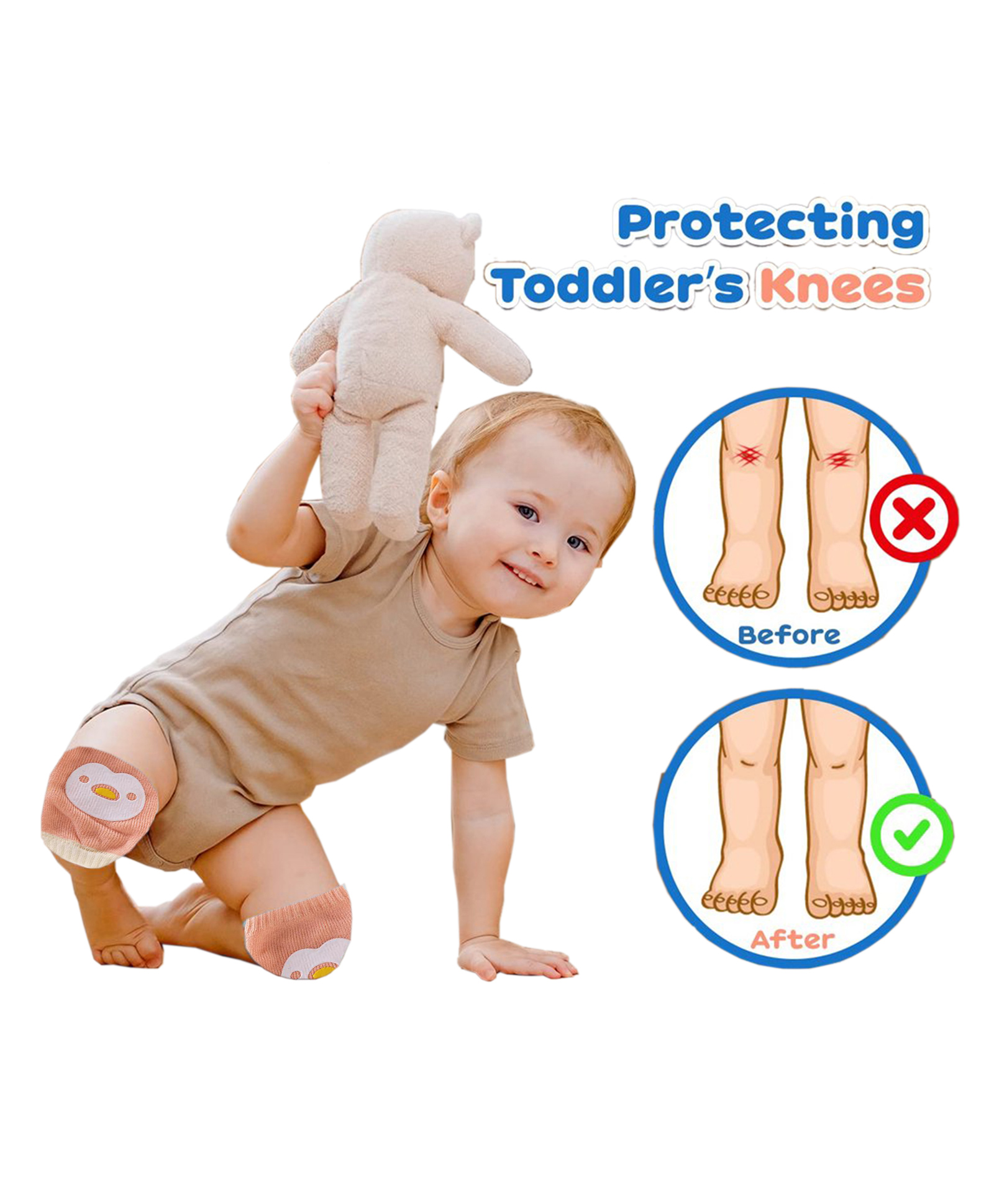 Babymoon Designer Baby Kneepads for Protection Knee Pads for Crawling, Anti-Slip Safety Protector - Penguin Peach-image-2