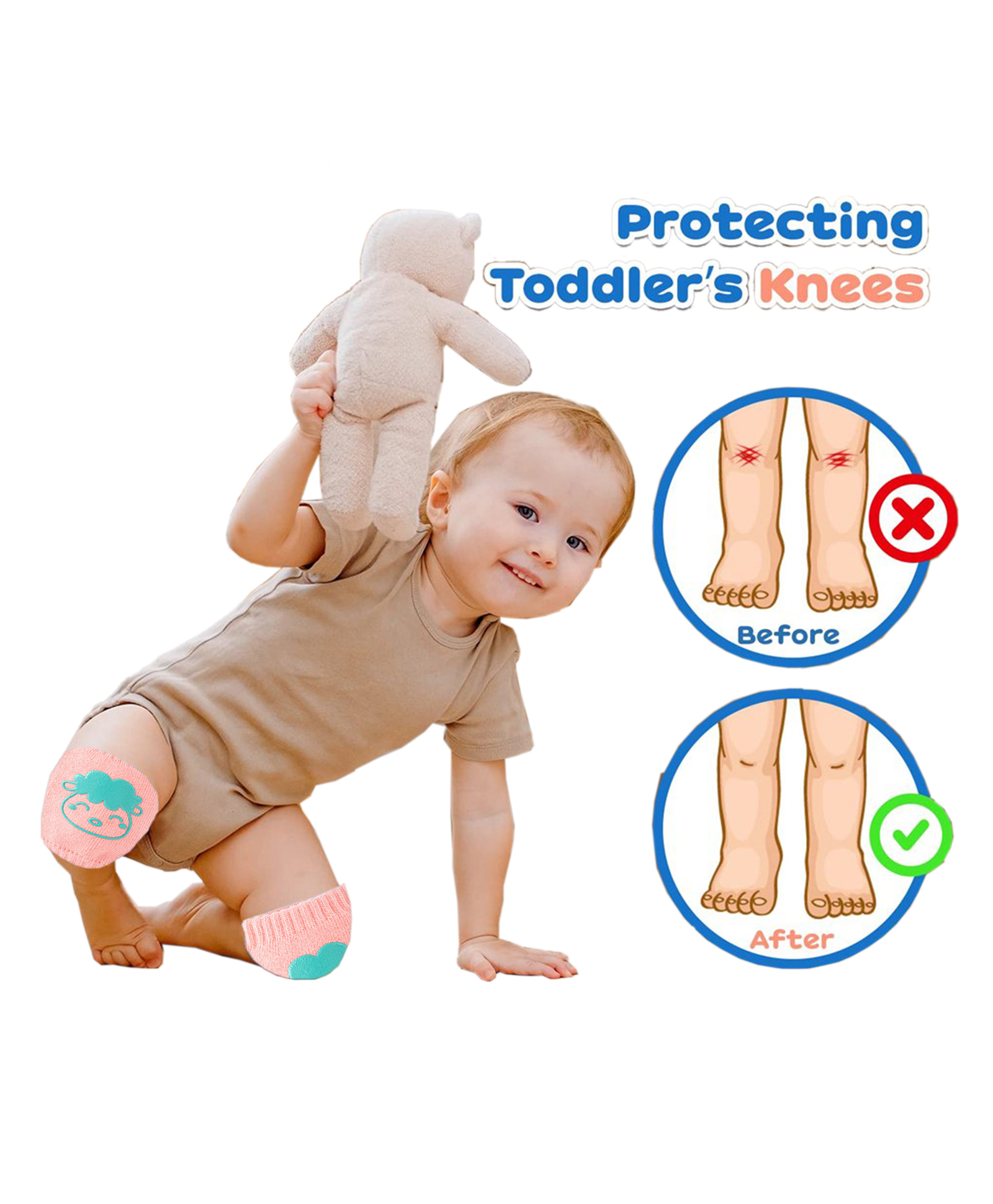 Babymoon Designer Baby Kneepads for Protection Knee Pads for Crawling, Anti-Slip Safety Protector - Kid Pink-image-43