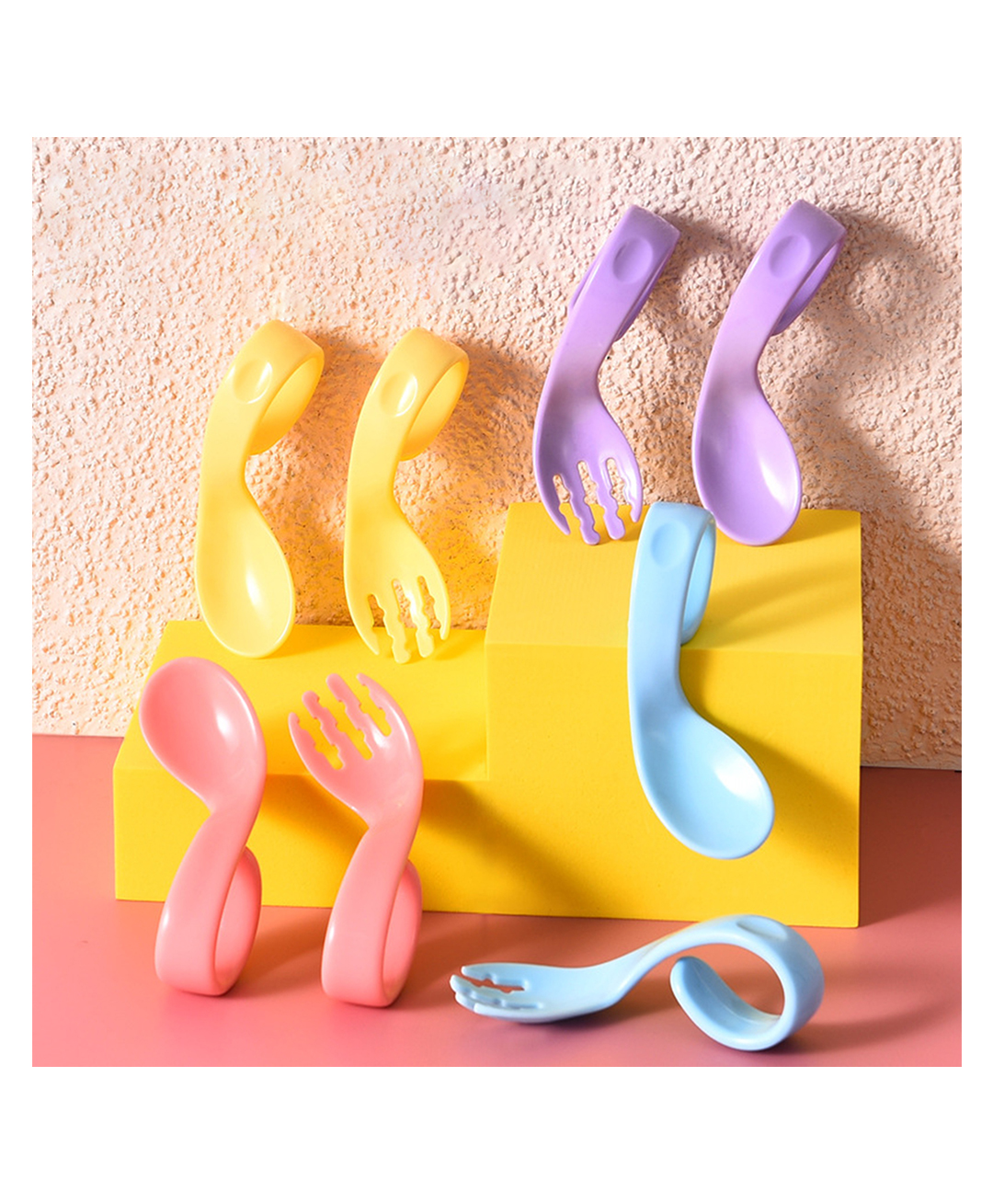 Babymoon Learn to Eat Baby Self Feeding Set, Silicone Spoon and Fork along with Storage Box - Pink-image-45